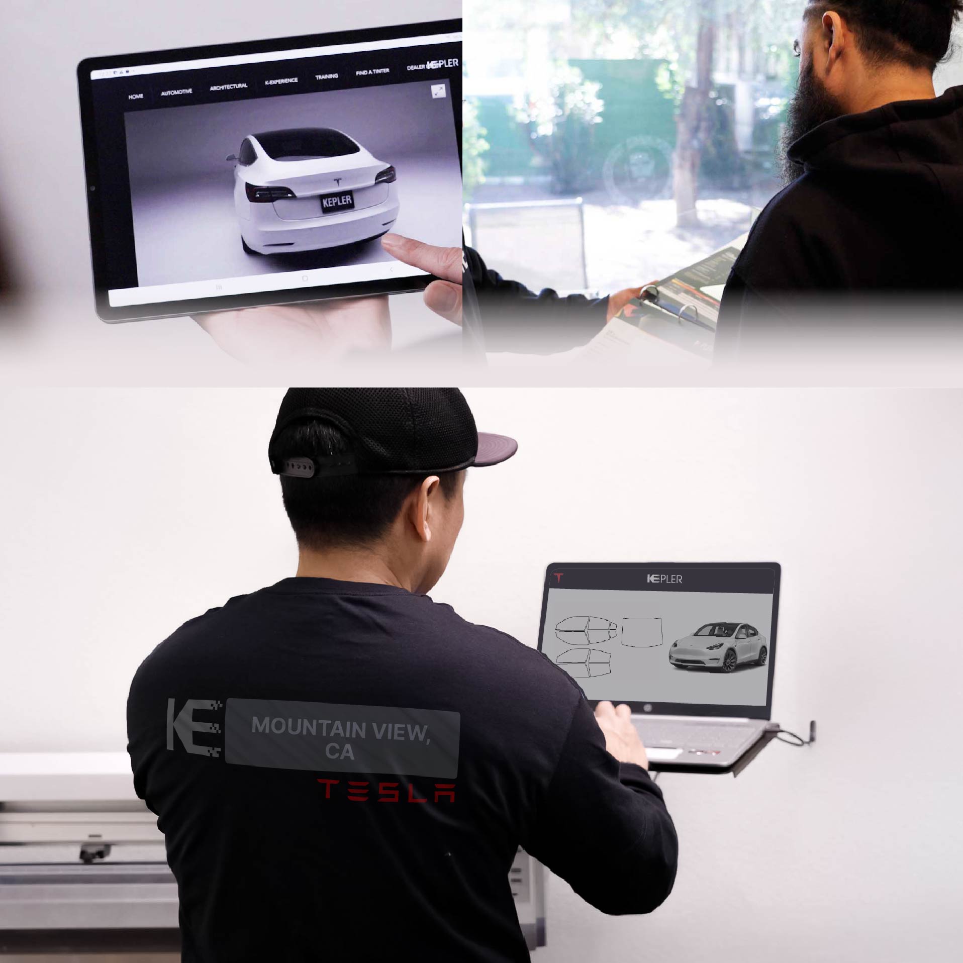 Expert Technician Installing Advanced Window Tint to Tesla in Mountain View