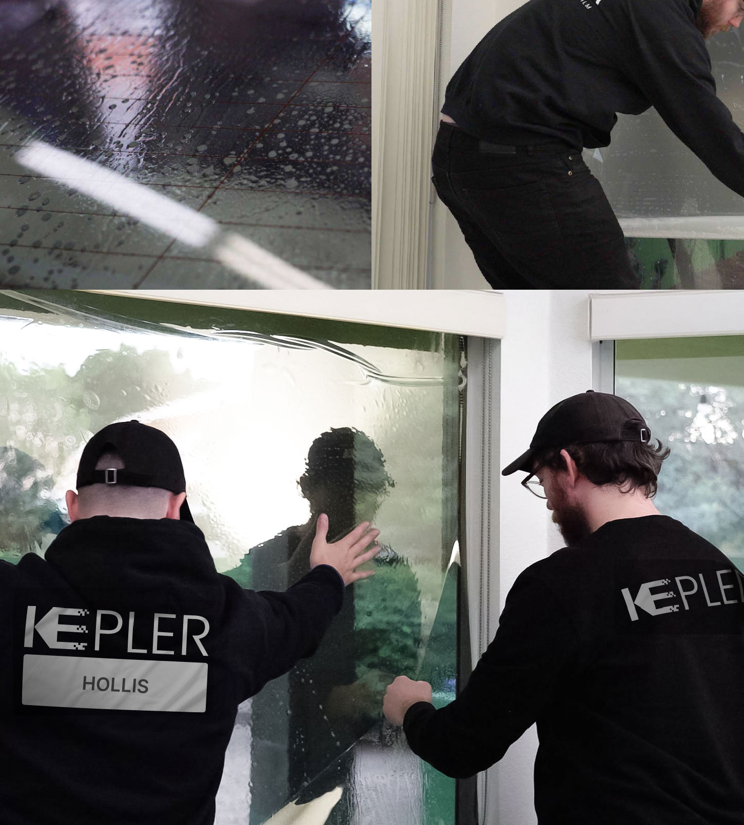 Kepler Technician Applying Ceramic Window Tint to Home in Hollis