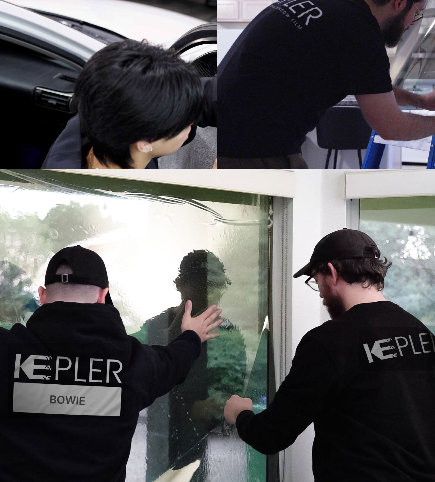Expert Technician Installing Ceramic Window Tint to Home in Bowie