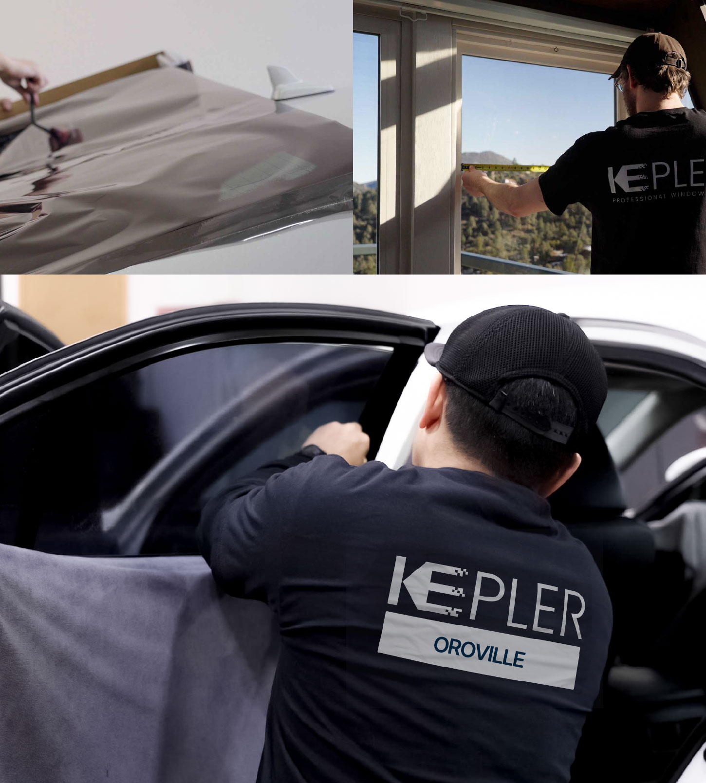 Automotive Window Tinting Expert Applying Film in Oroville, California