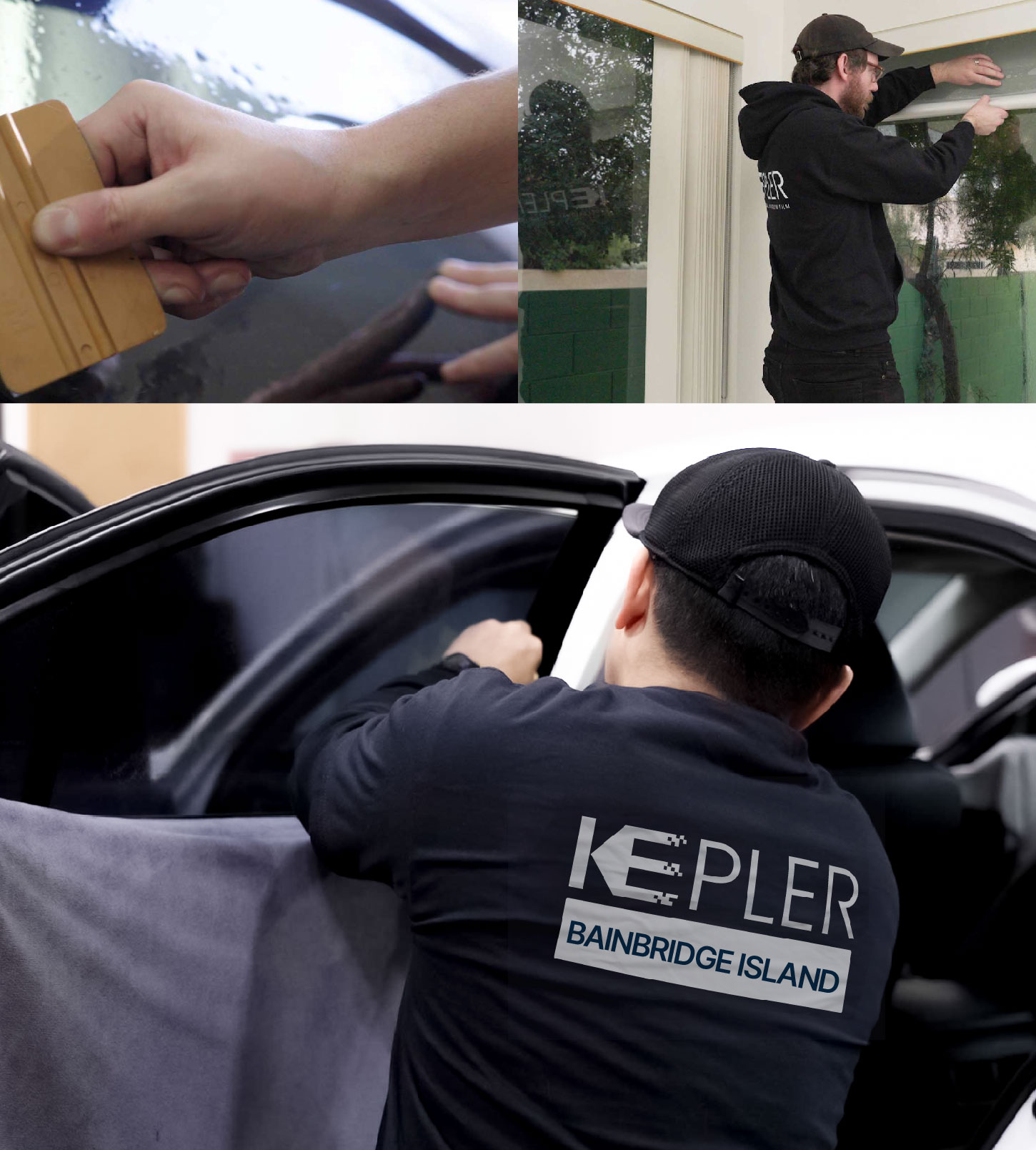 Automotive Window Tinting Expert Applying Film in Bainbridge Island, Washington