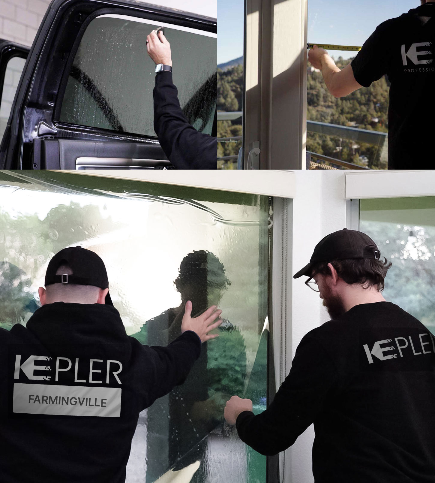 Kepler Technician Fitting High-tech Window Tint to Home in Farmingville