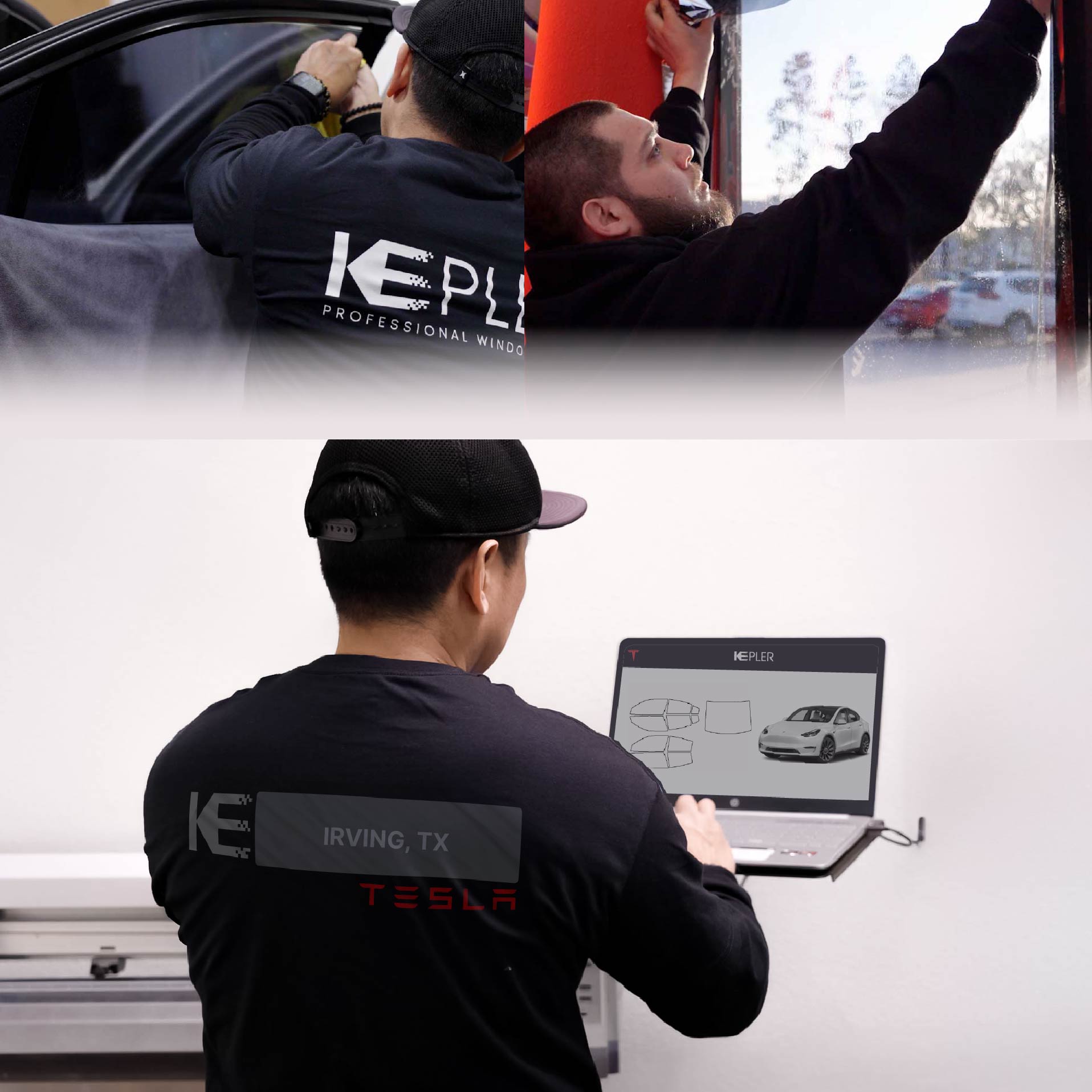 Expert Technician Installing Advanced Window Tint to Tesla in Irving