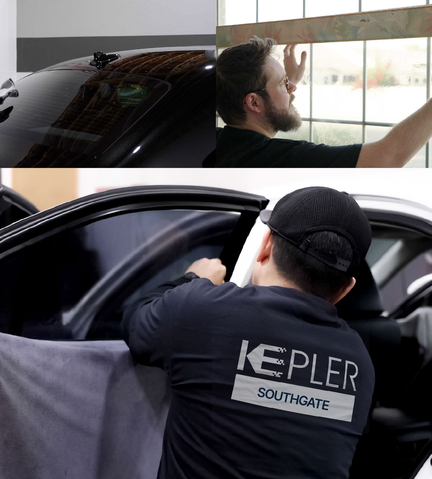 Automotive Window Tinting Expert Applying Film in Southgate, Michigan