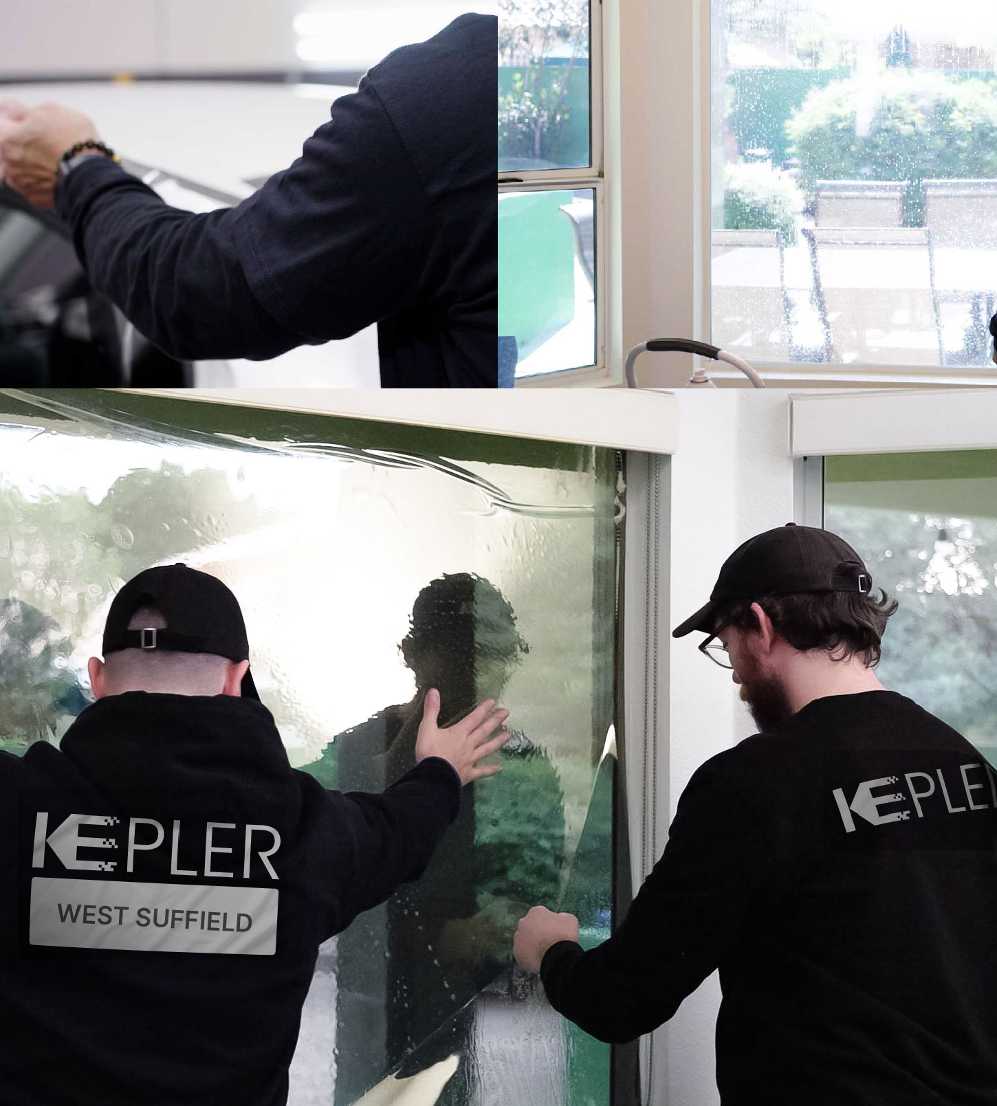 Expert Technician Installing High-tech Window Tint to Home in West Suffield