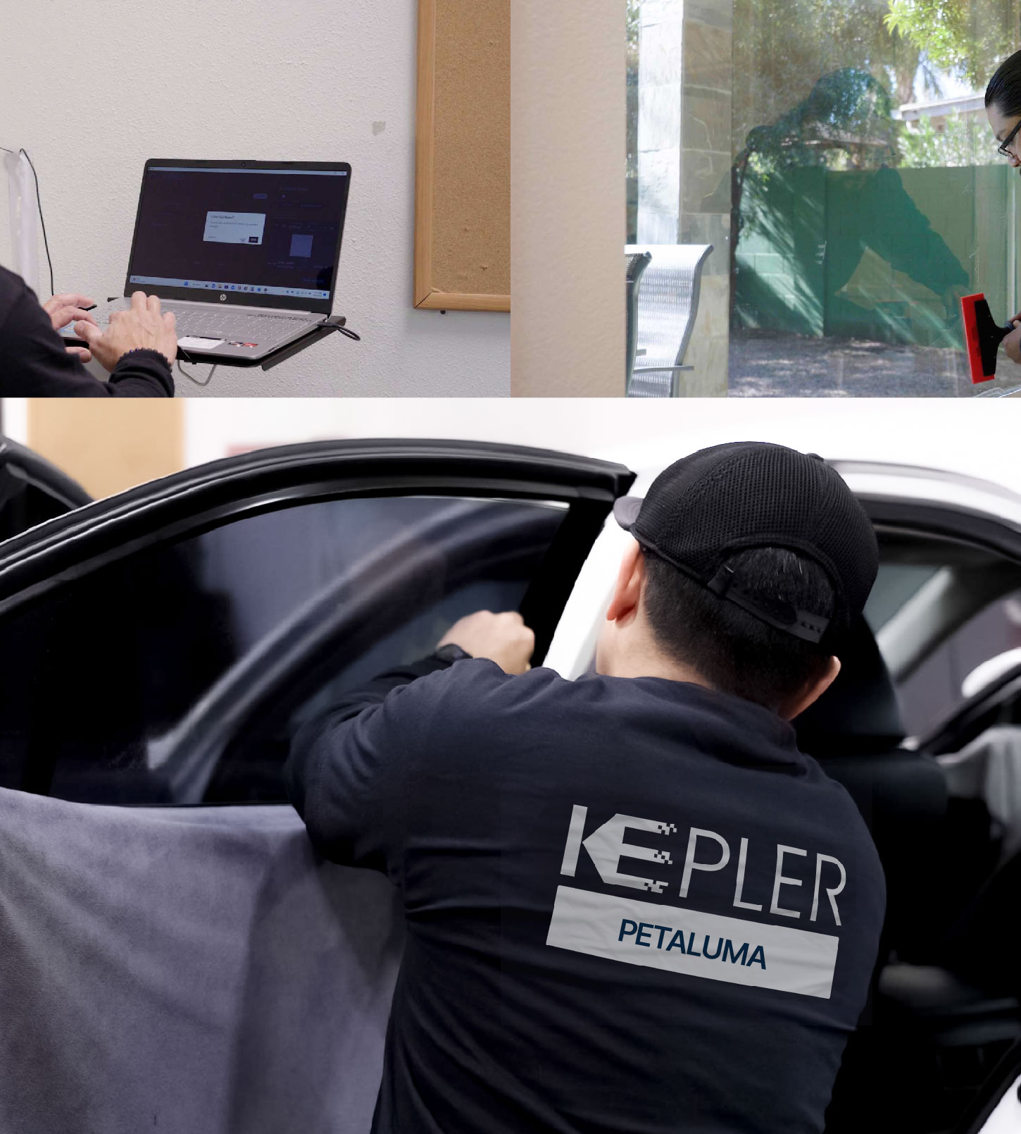 Automotive Window Tinting Expert Applying Film in Petaluma, California