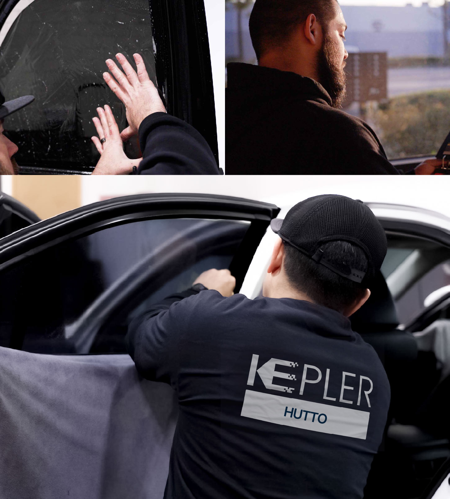 Automotive Window Tinting Expert Applying Film in Hutto, Texas