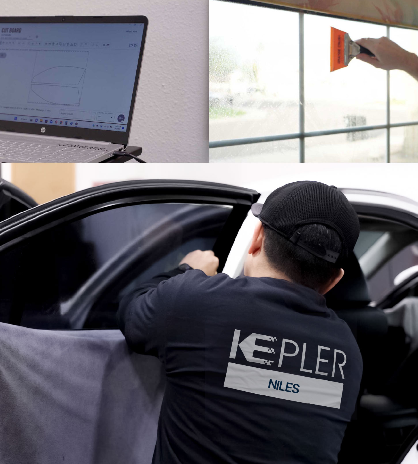 Automotive Window Tinting Expert Applying Film in Niles, Illinois