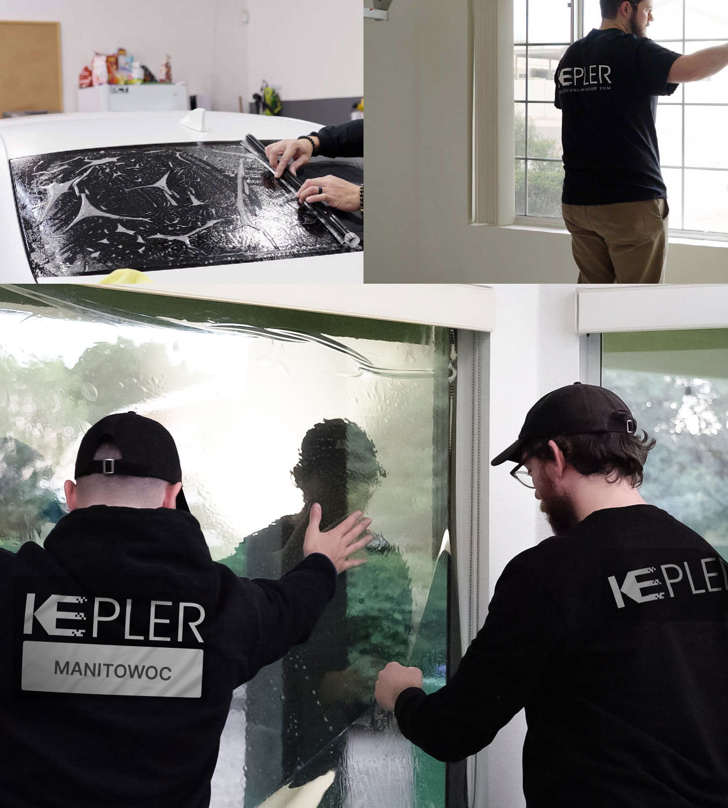Expert Technician Fitting High-tech Window Tint to Home in Manitowoc