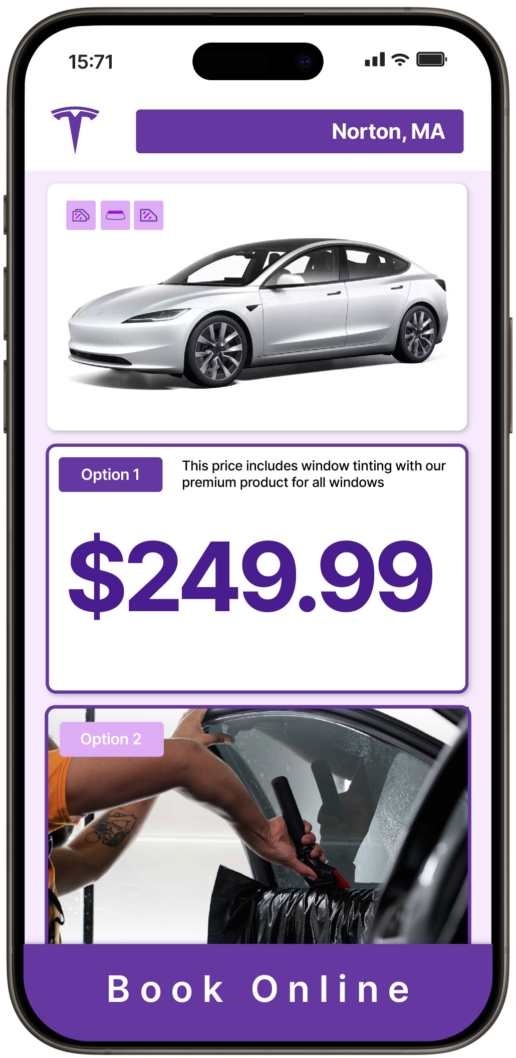 View Affordable Tesla Window Tinting Rates in Norton, Massachusetts