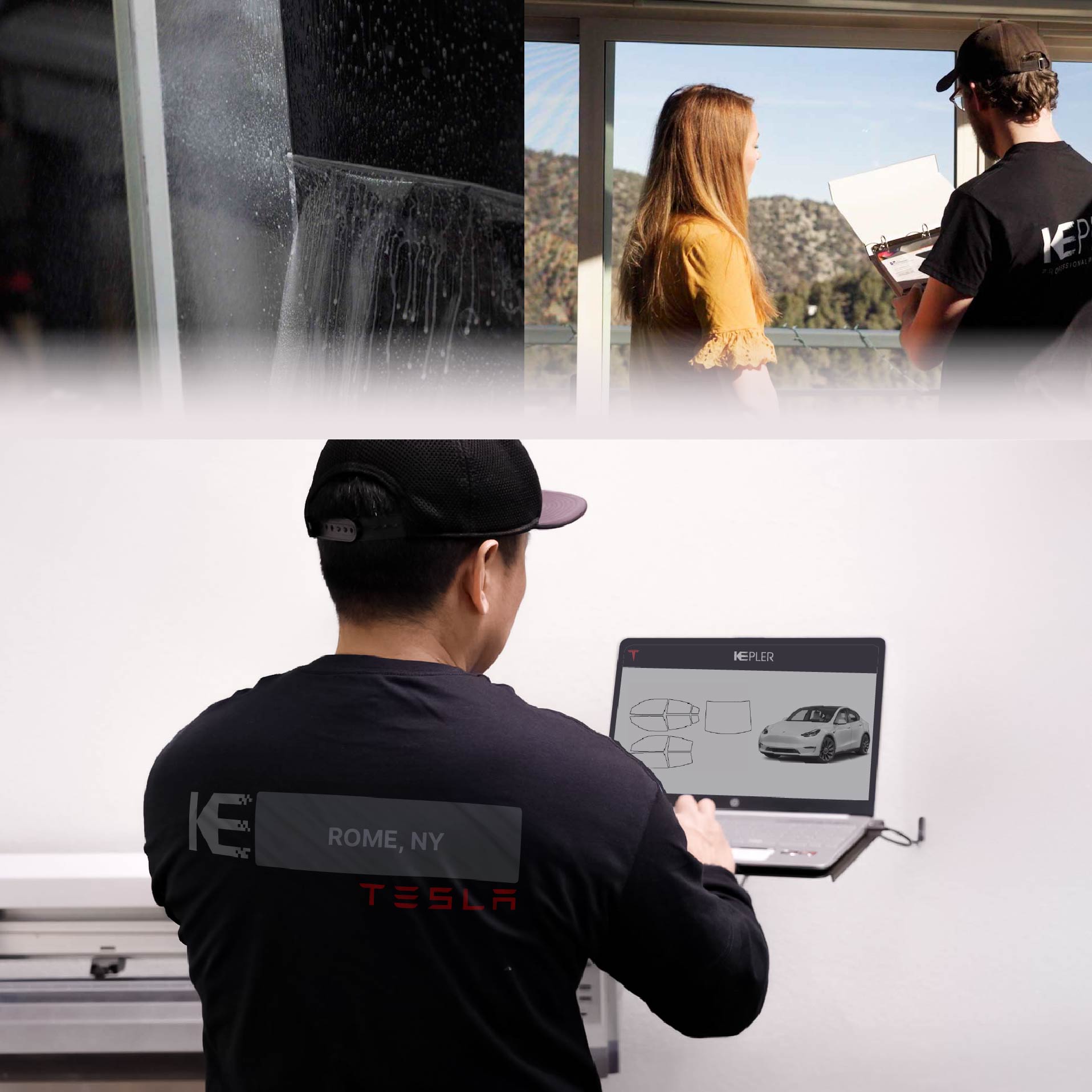 Kepler Technician Fitting Ceramic Window Tint to Tesla in Rome