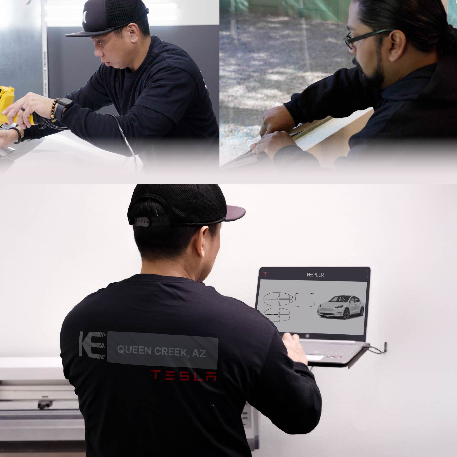 Expert Technician Applying High-tech Window Tint to Tesla in Queen Creek