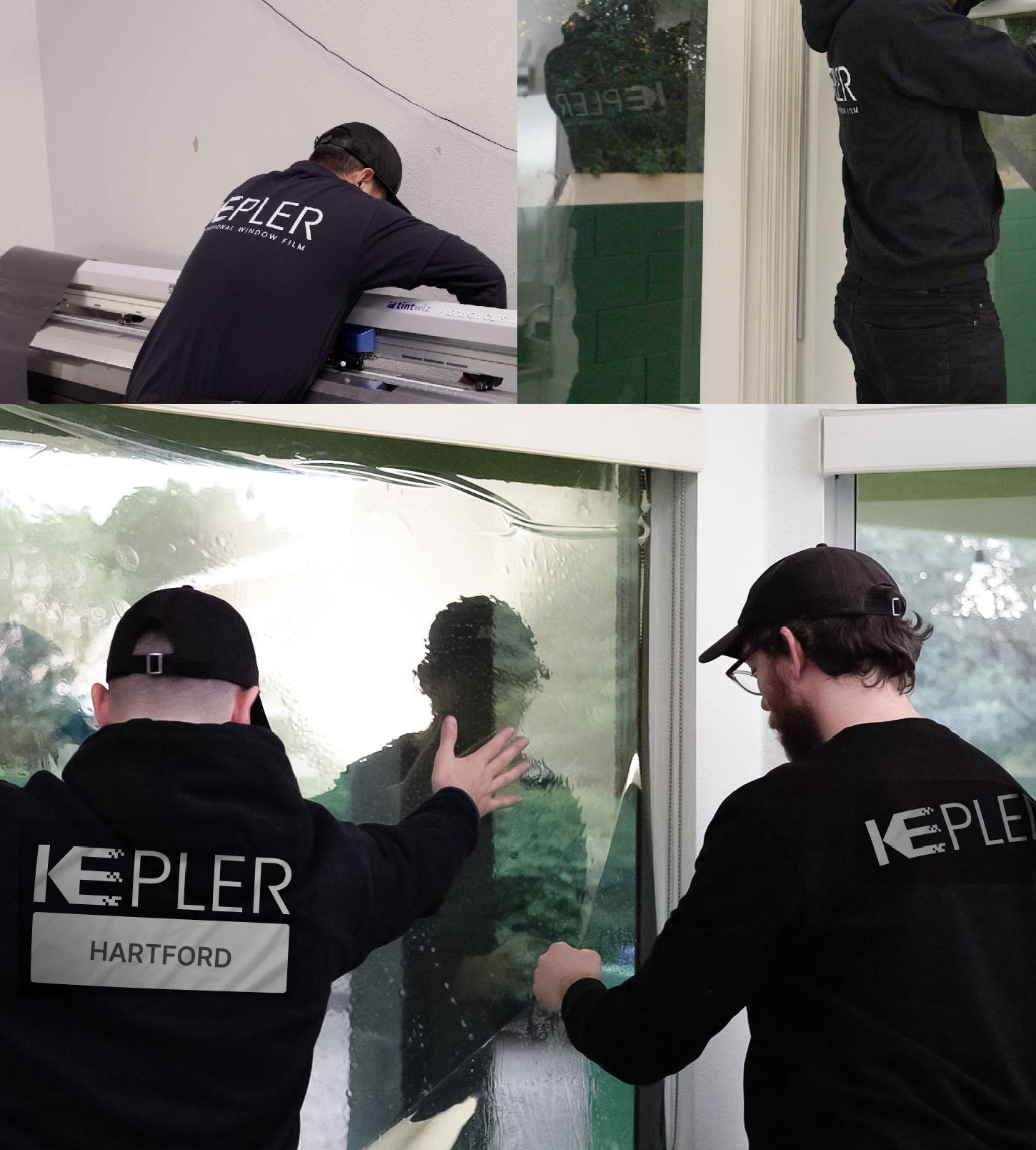 Expert Technician Fitting Advanced Window Tint to Home in Hartford