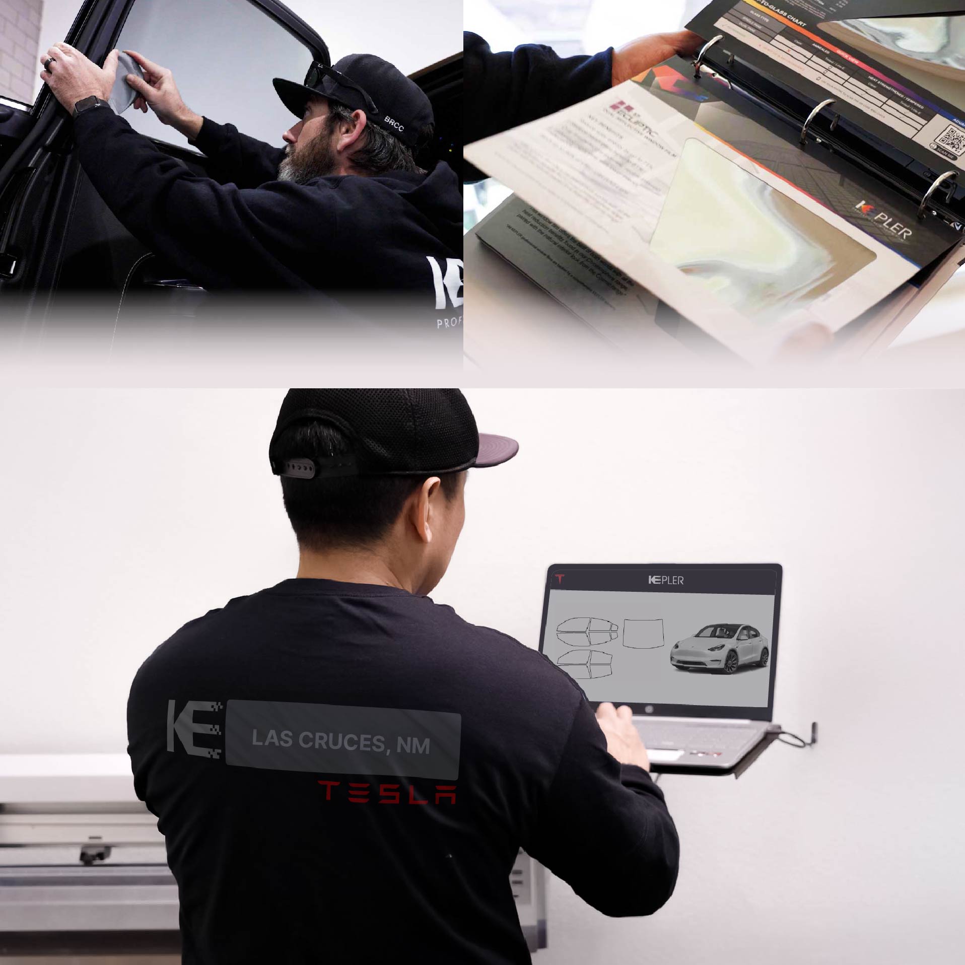 Expert Technician Applying Advanced Window Tint to Tesla in Las Cruces