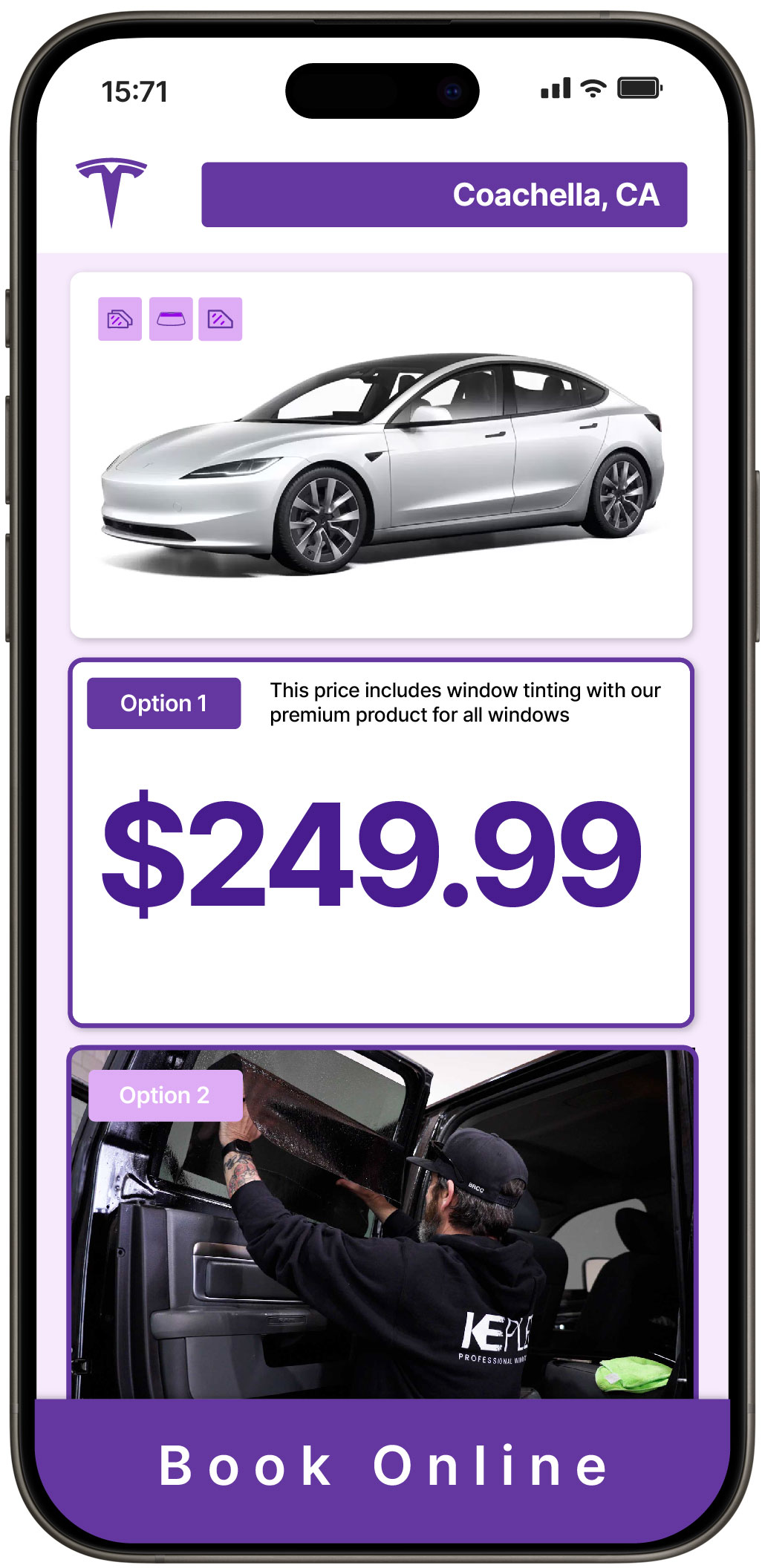 View Affordable Tesla Window Tinting Rates in Coachella, California