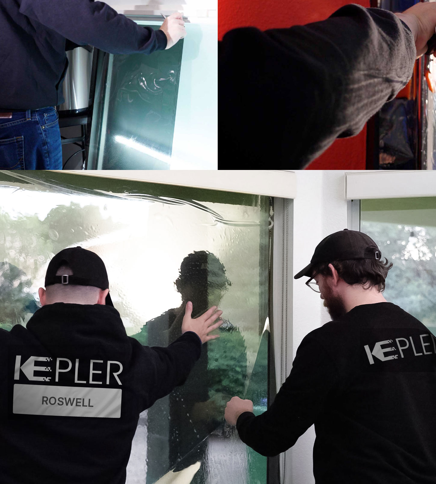 Kepler Technician Applying Ceramic Window Tint to Home in Roswell