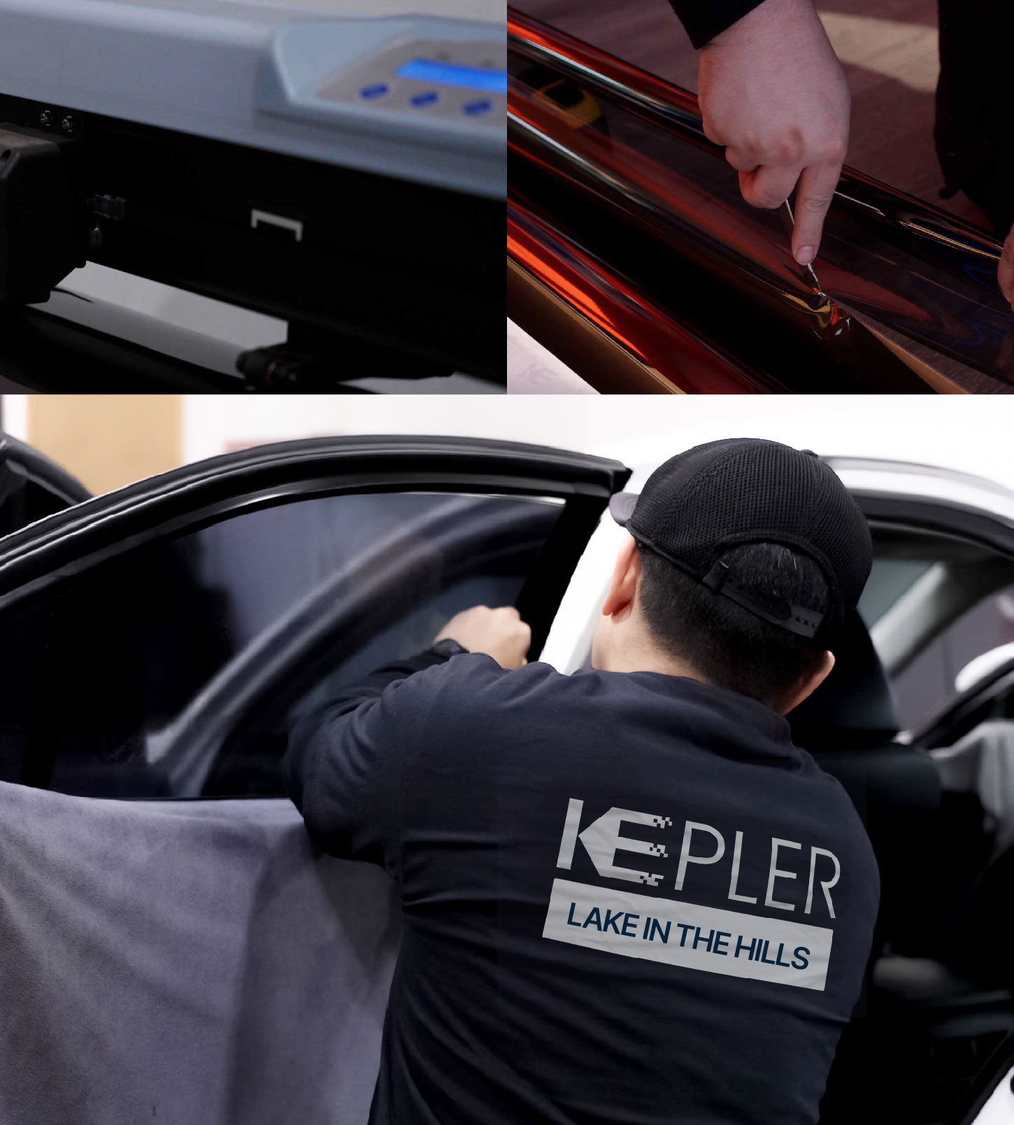 Automotive Window Tinting Expert Applying Film in Lake in the Hills, Illinois