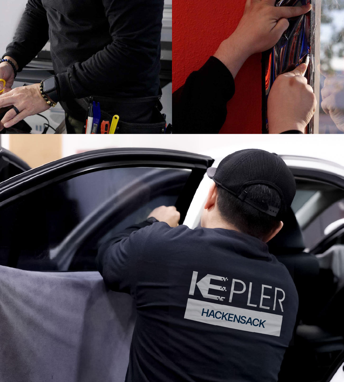 Automotive Window Tinting Expert Applying Film in Hackensack, New Jersey