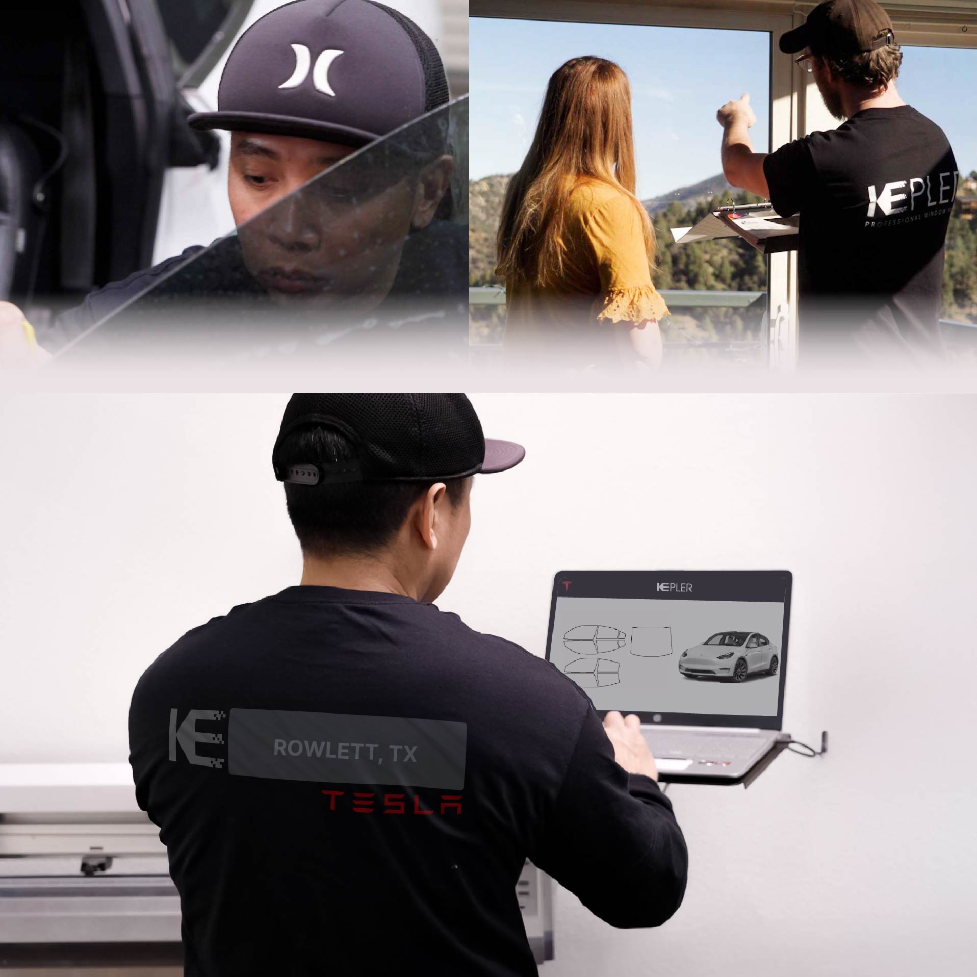 Expert Technician Installing High-tech Window Tint to Tesla in Rowlett