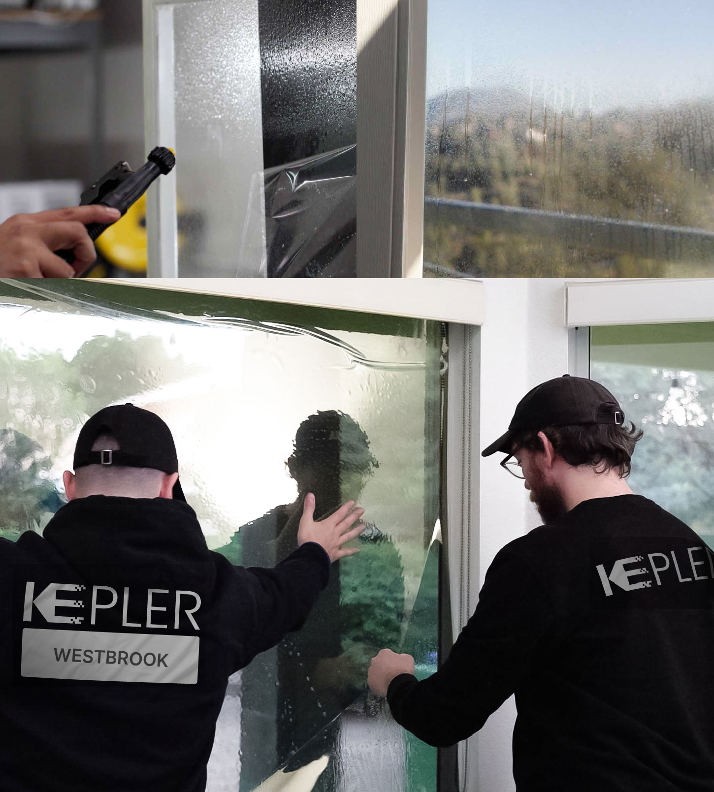 Kepler Technician Installing Advanced Window Tint to Home in Westbrook