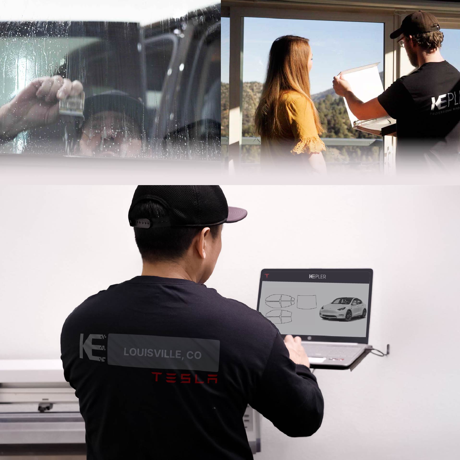 Kepler Technician Installing High-tech Window Tint to Tesla in Louisville