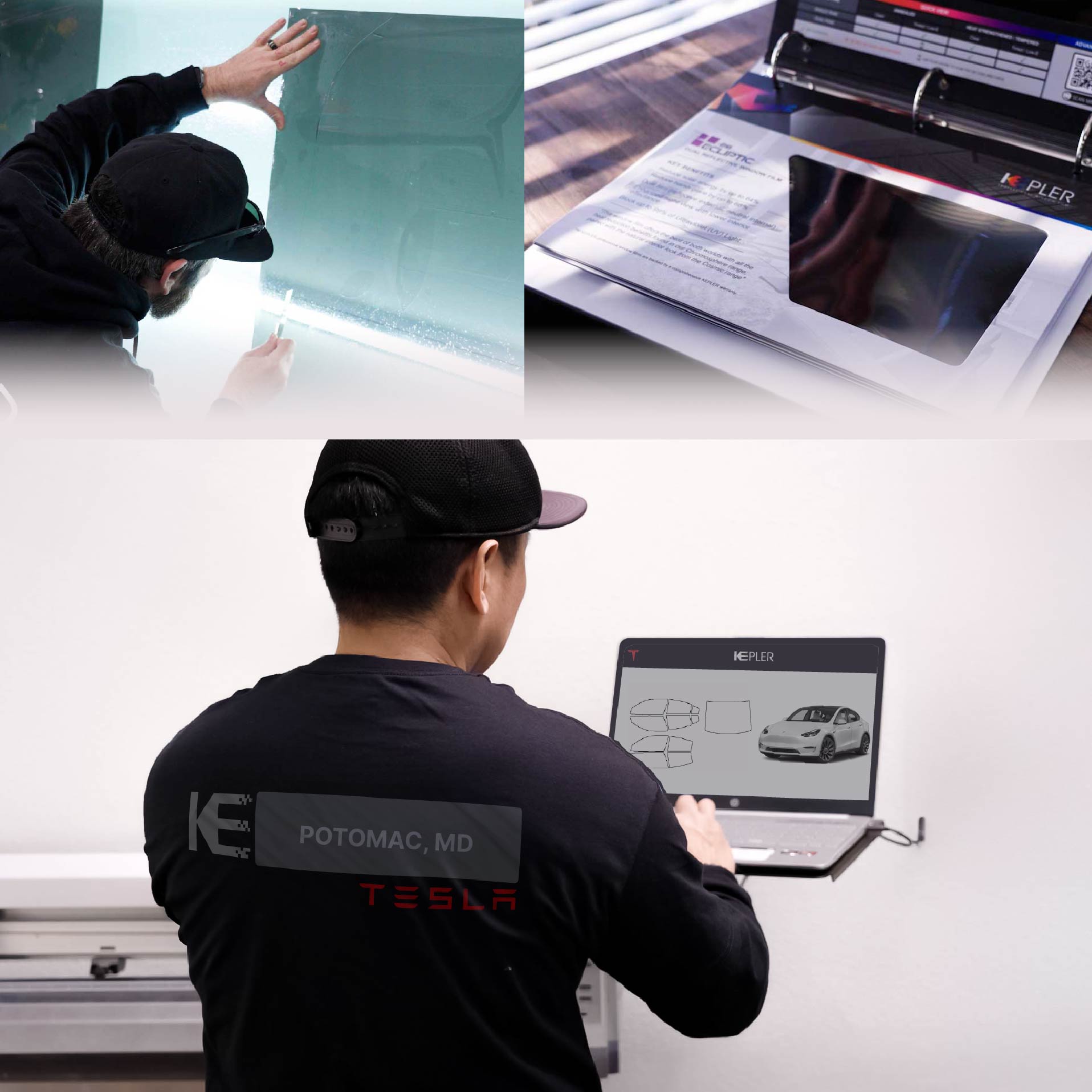 Kepler Technician Installing Advanced Window Tint to Tesla in Potomac
