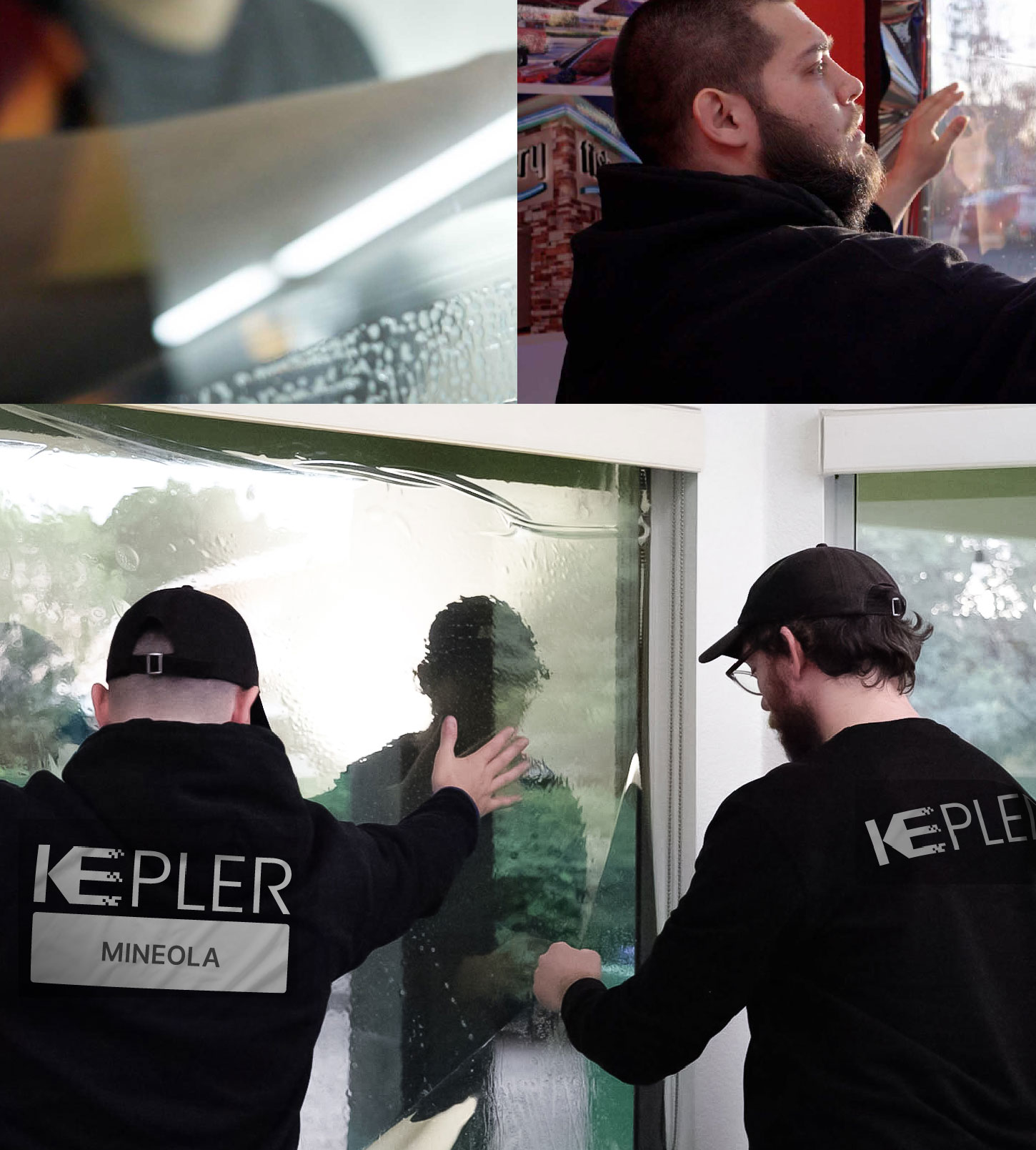 Kepler Technician Applying Ceramic Window Tint to Home in Mineola