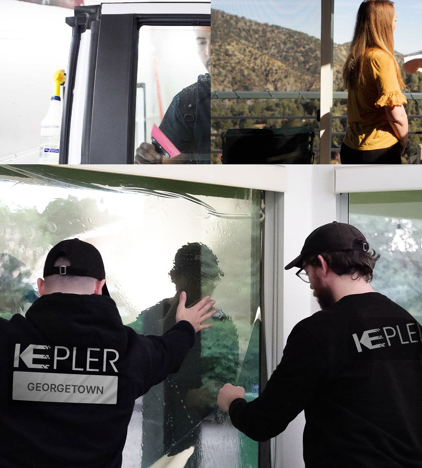 Expert Technician Applying Ceramic Window Tint to Home in Georgetown