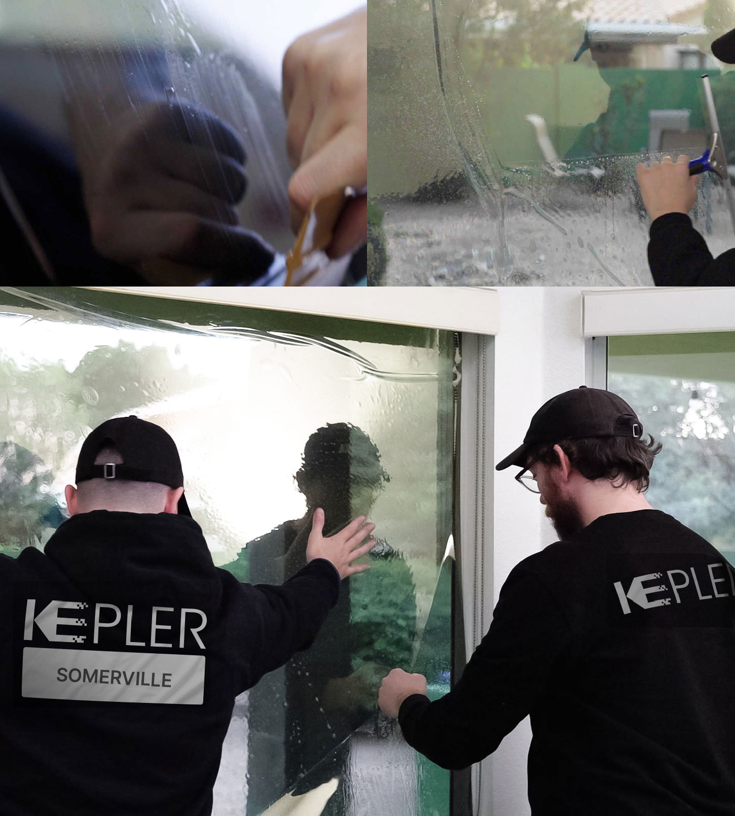 Expert Technician Applying Ceramic Window Tint to Home in Somerville