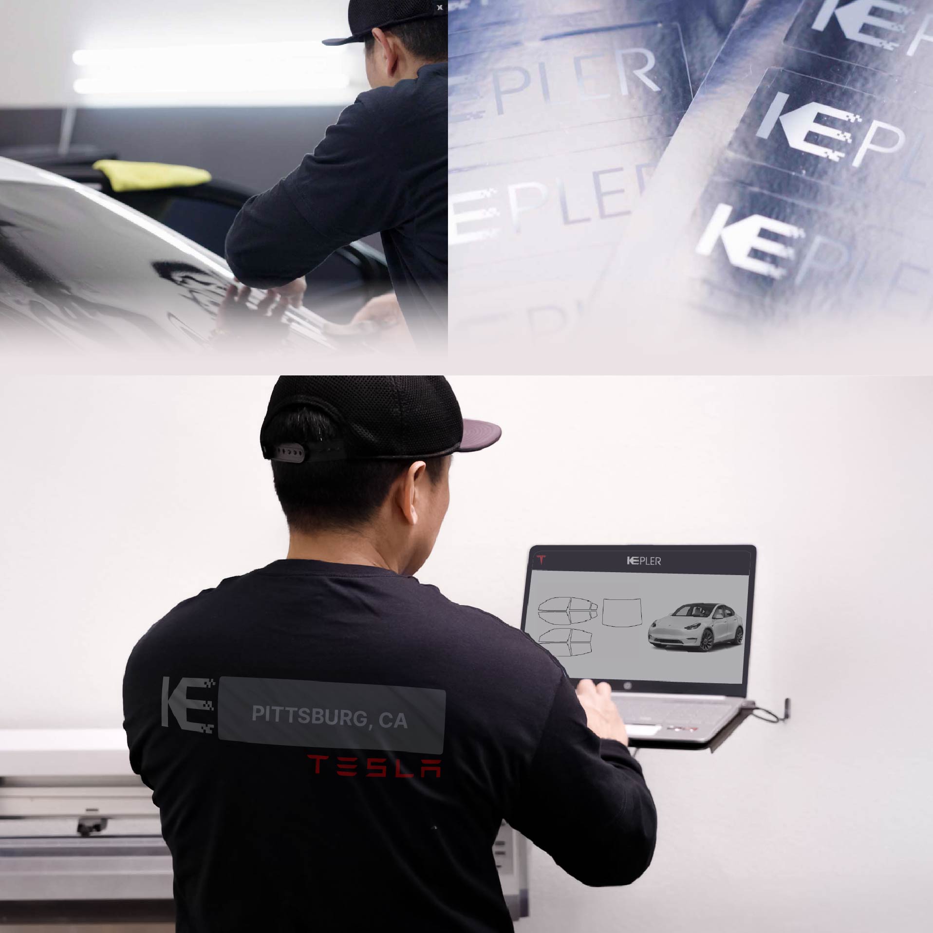 Kepler Technician Installing Advanced Window Tint to Tesla in Pittsburg