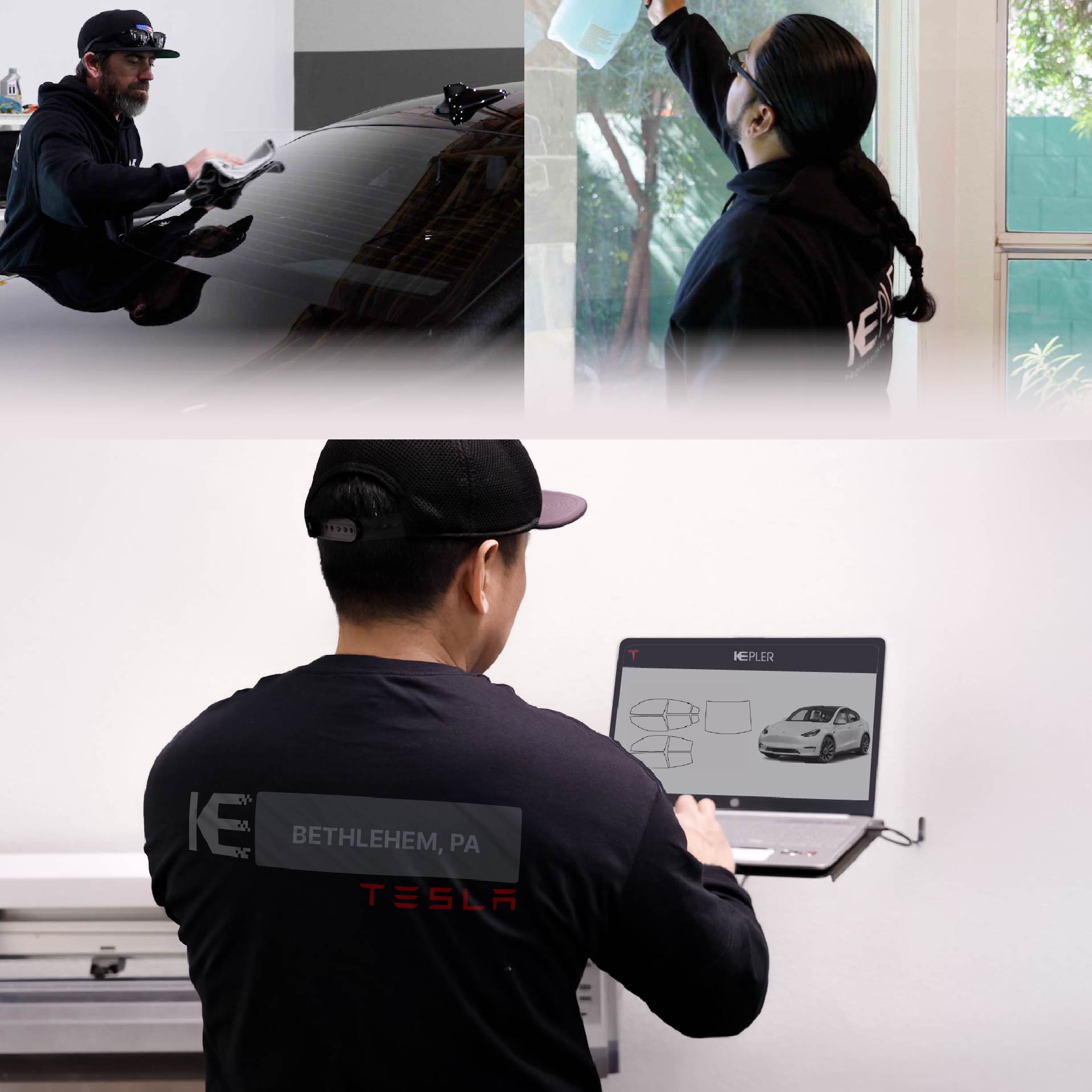 Kepler Technician Fitting High-tech Window Tint to Tesla in Bethlehem