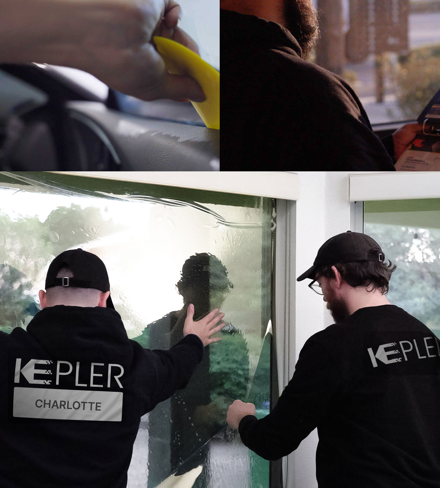 Expert Technician Fitting High-tech Window Tint to Home in Charlotte