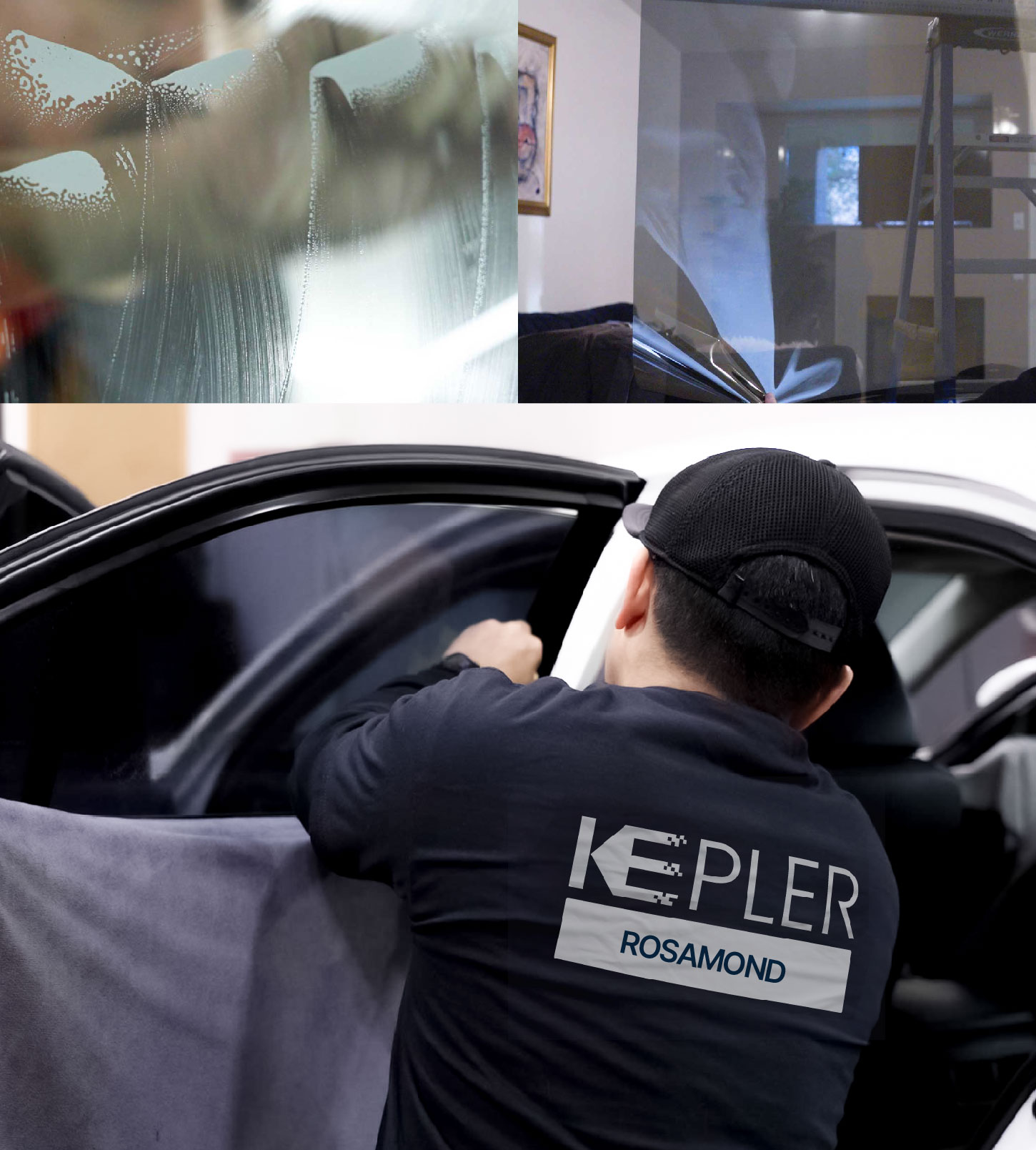 Automotive Window Tinting Expert Applying Film in Rosamond, California