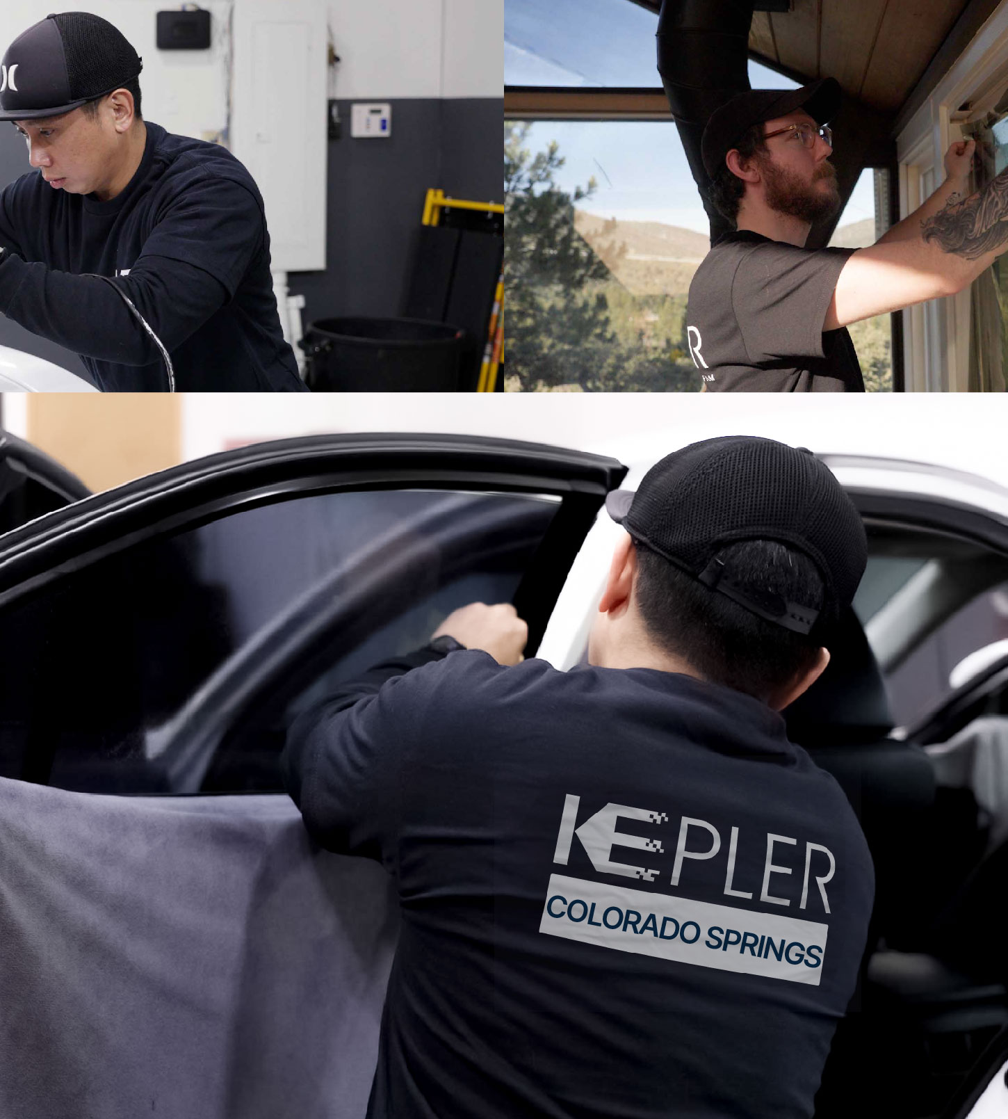 Automotive Window Tinting Expert Applying Film in Colorado Springs, Colorado