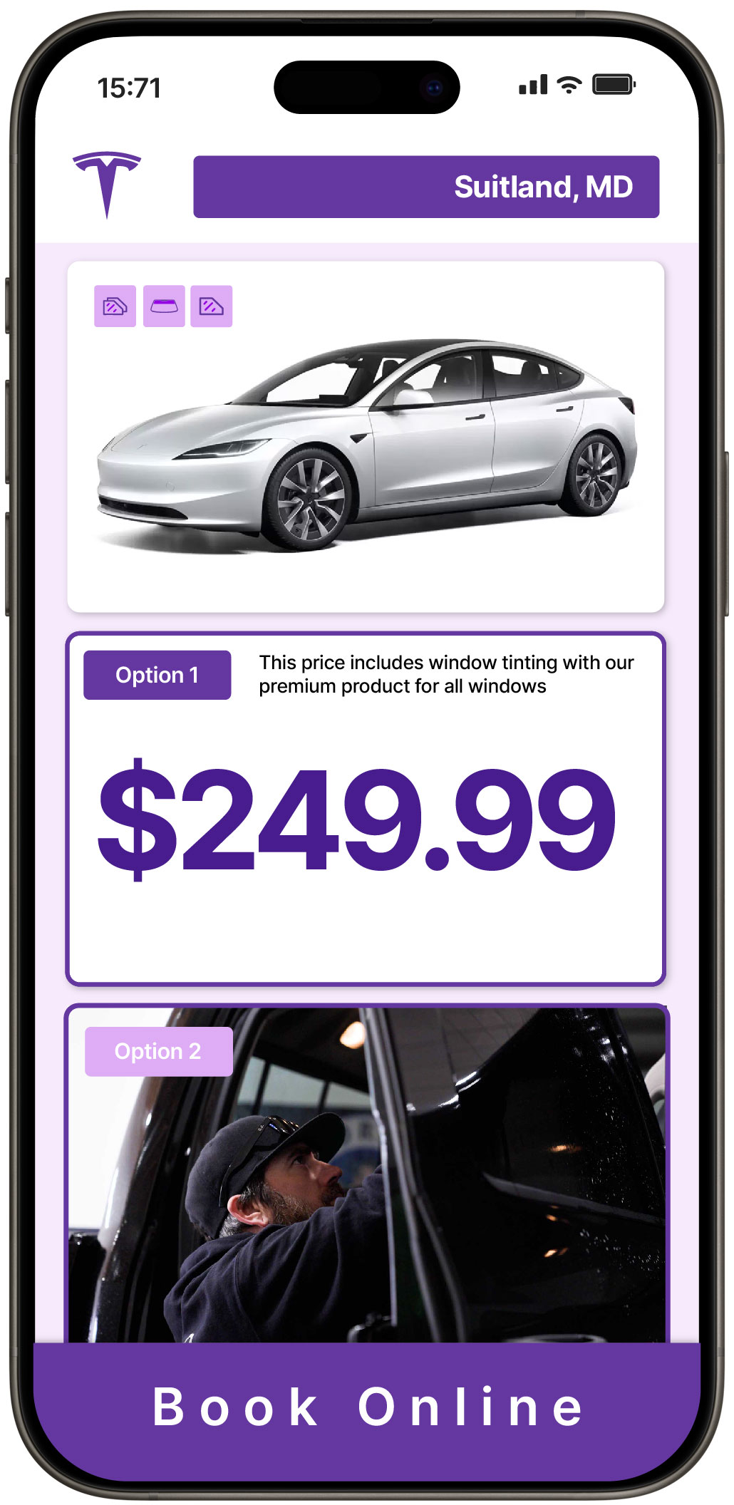 View Affordable Tesla Window Tinting Costs in Suitland, Maryland