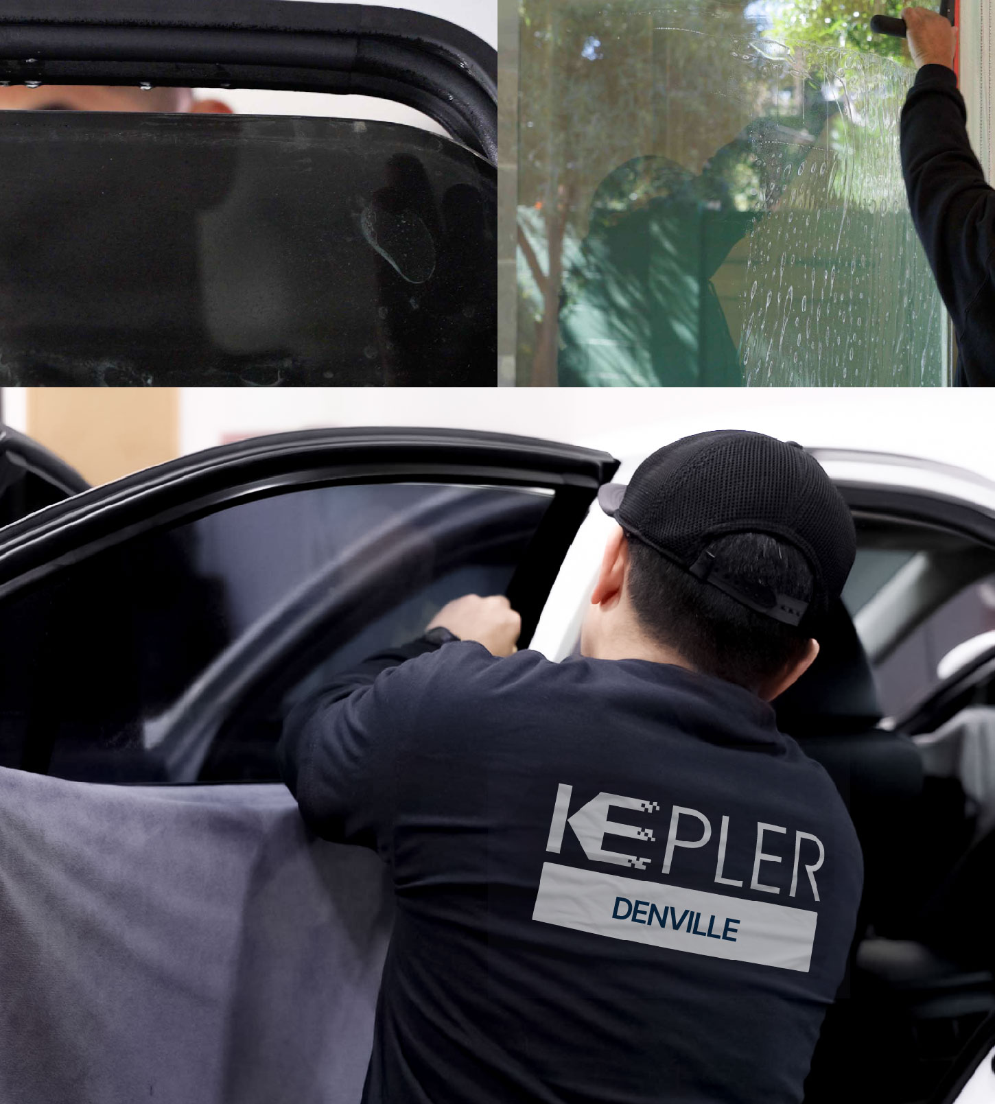 Automotive Window Tinting Expert Applying Film in Denville, New Jersey