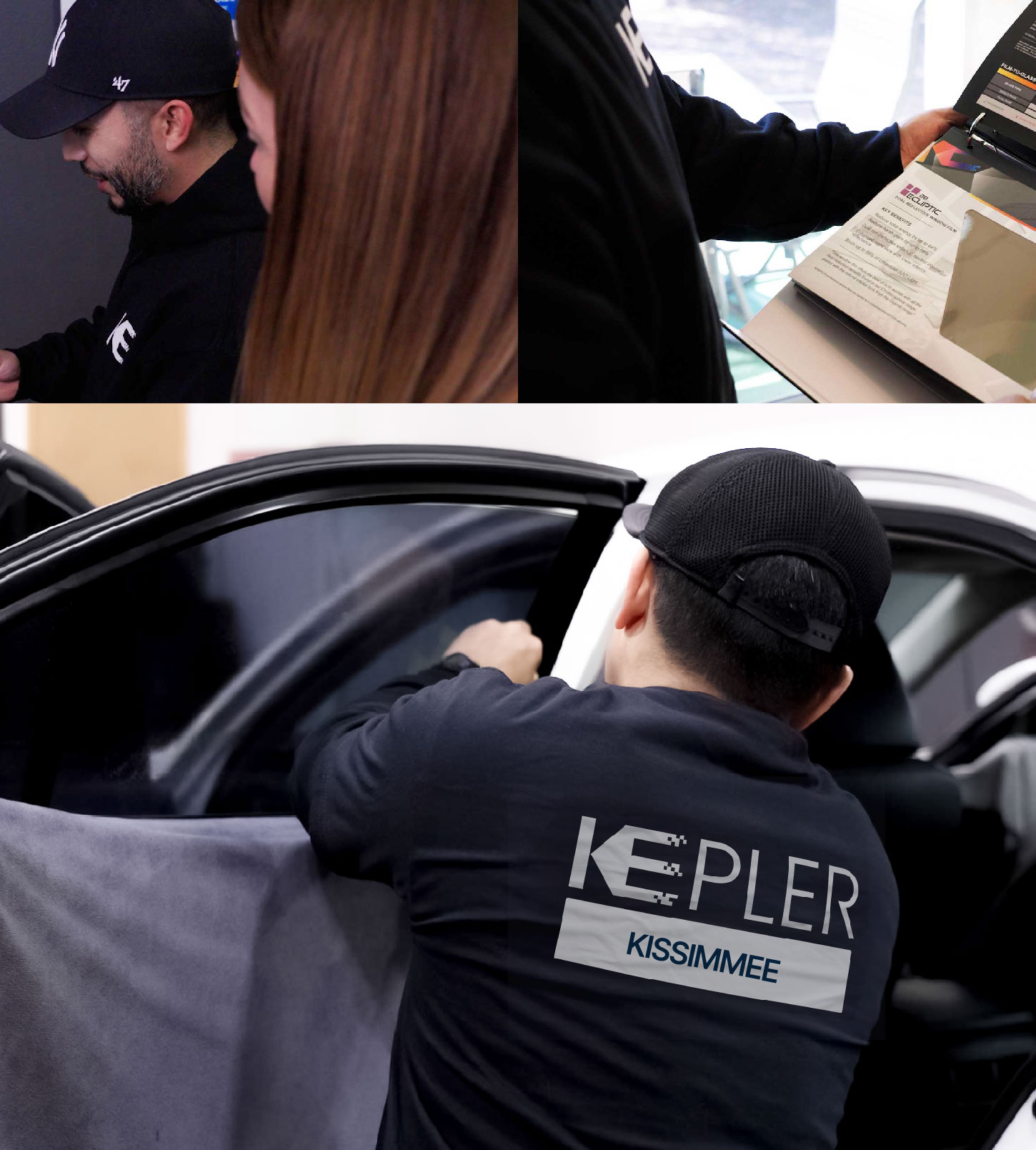 Automotive Window Tinting Expert Applying Film in Kissimmee, Florida