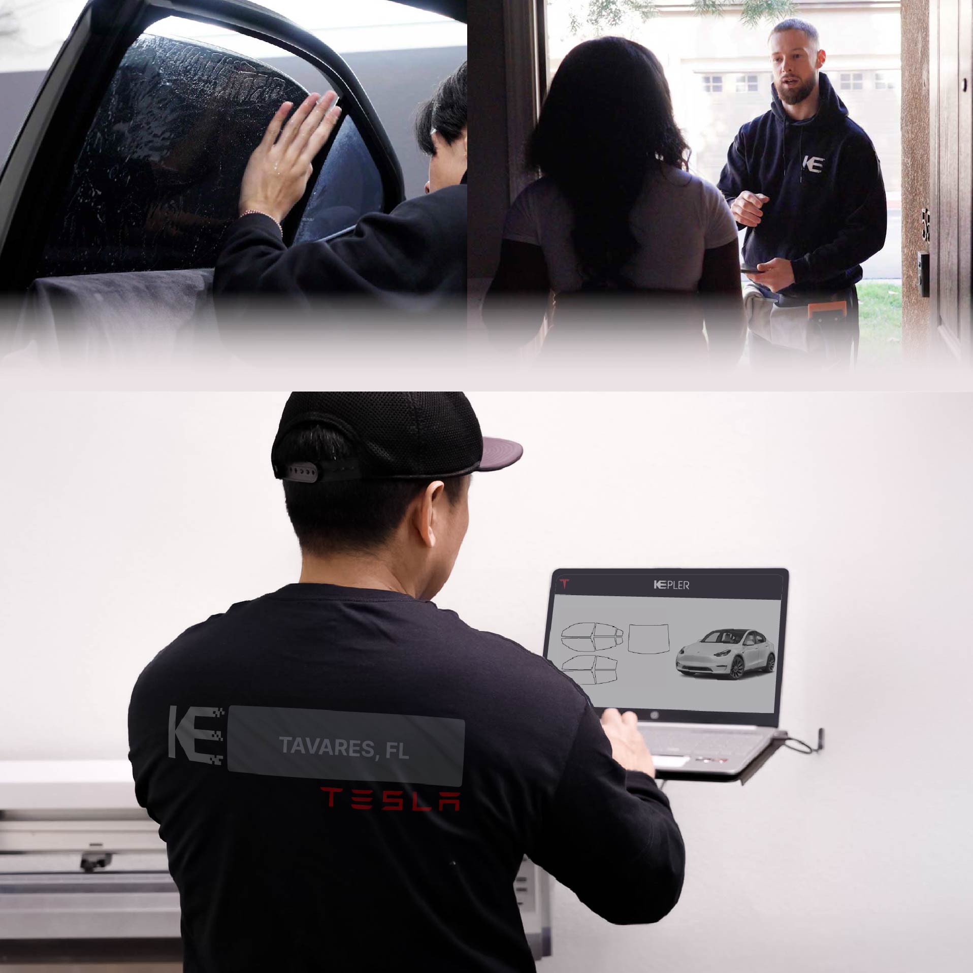 Kepler Technician Installing Advanced Window Tint to Tesla in Tavares