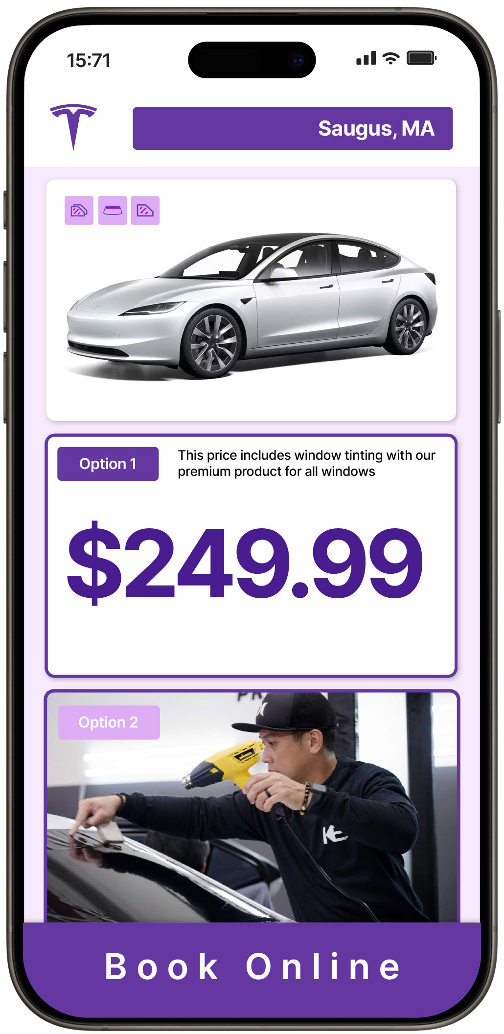 View Reasonable Tesla Window Tinting Prices in Saugus, Massachusetts
