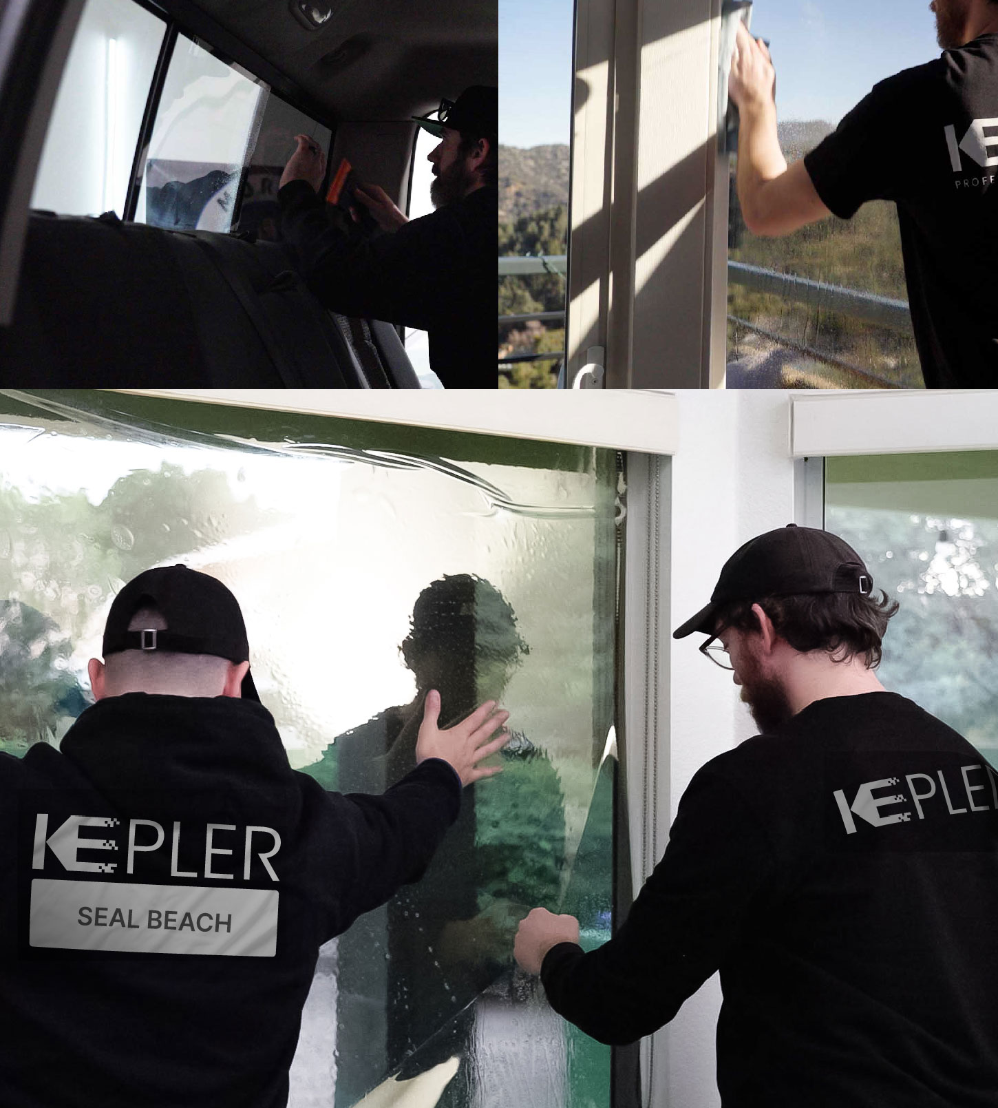 Kepler Technician Installing Ceramic Window Tint to Home in Seal Beach