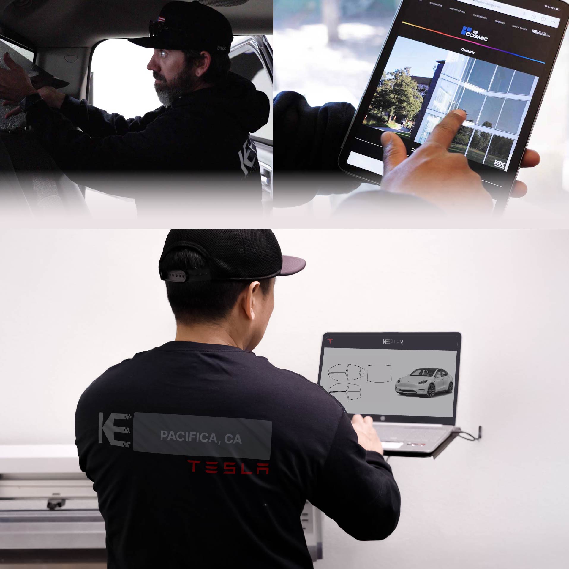 Kepler Technician Applying High-tech Window Tint to Tesla in Pacifica