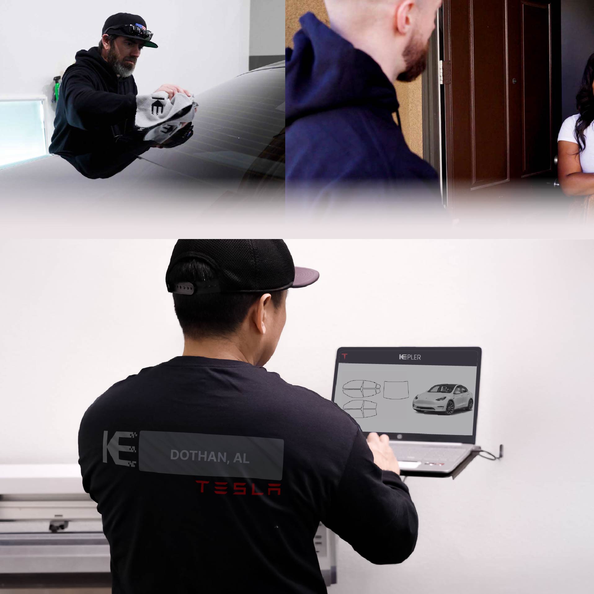 Kepler Technician Applying High-tech Window Tint to Tesla in Dothan
