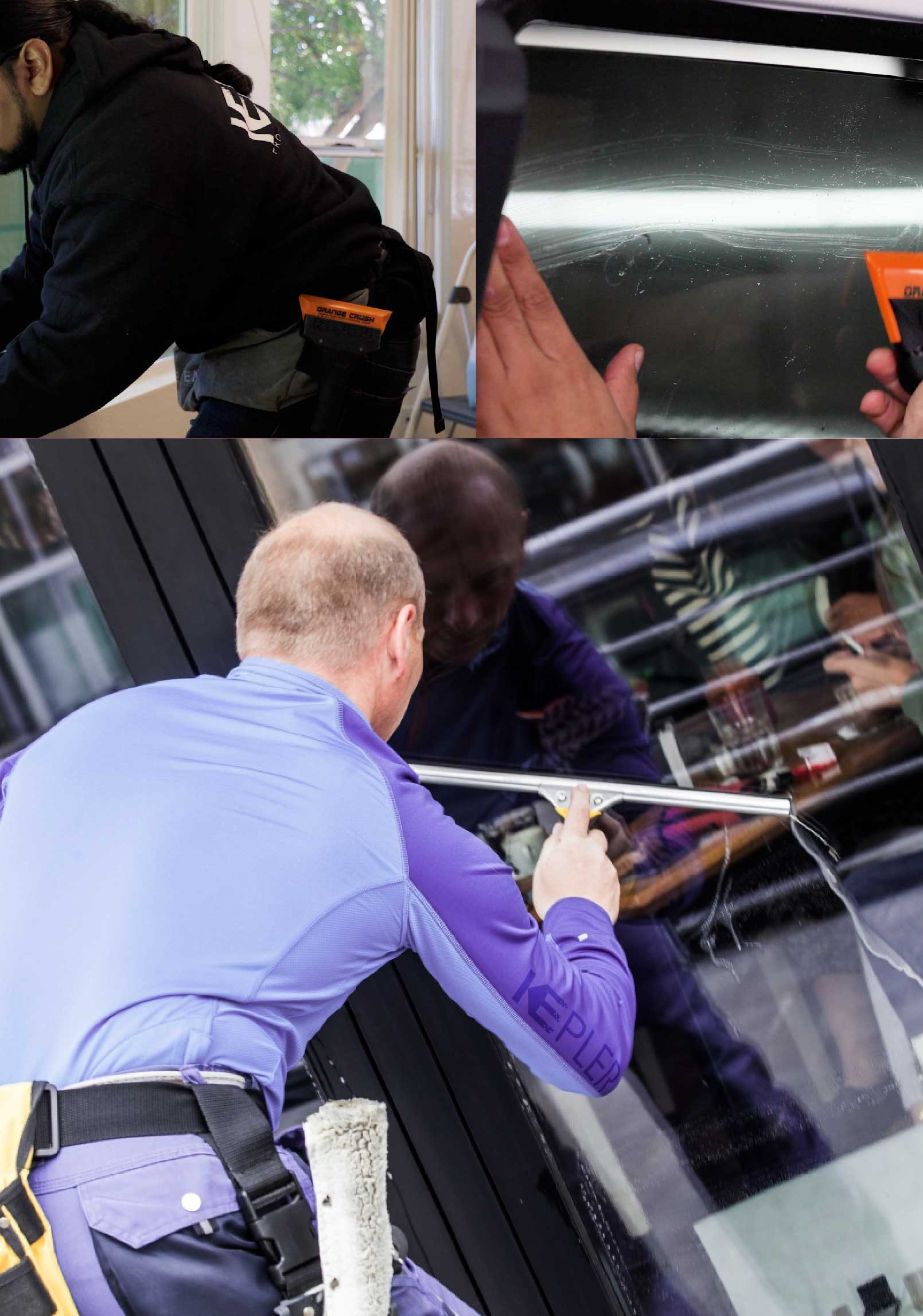 Kepler Professional Applying Anti-Graffiti Window Film to a Moline Shop Front