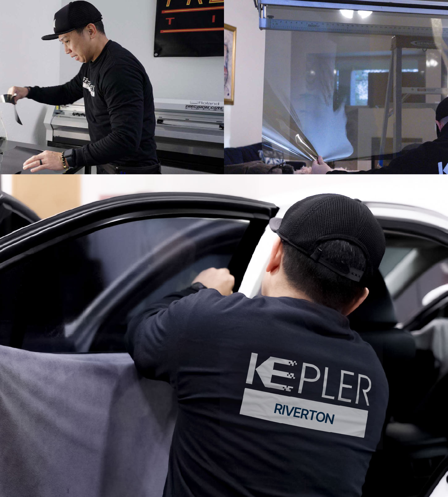 Automotive Window Tinting Expert Applying Film in Riverton, Utah