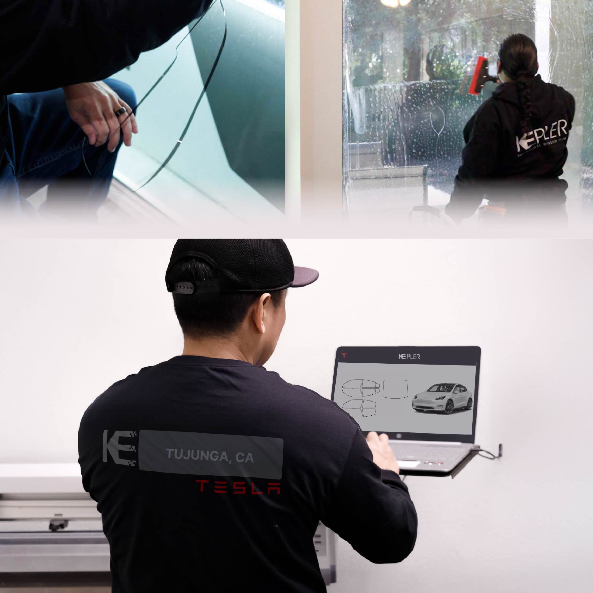Expert Technician Installing High-tech Window Tint to Tesla in Tujunga