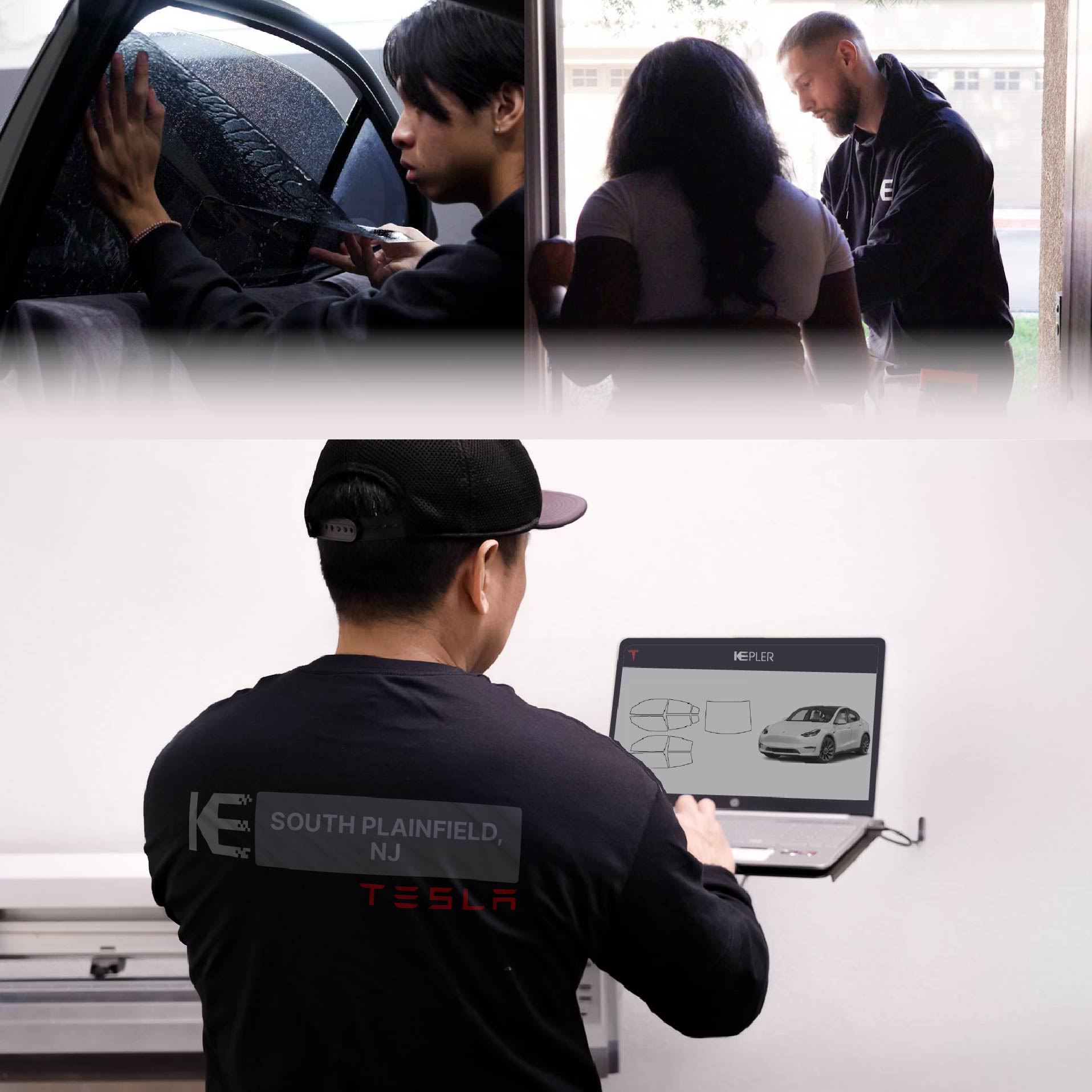 Kepler Technician Fitting Advanced Window Tint to Tesla in South Plainfield