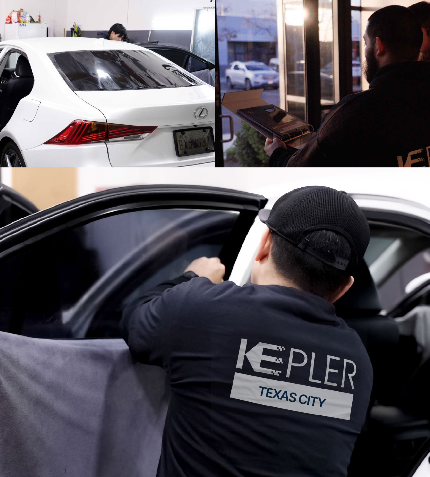 Automotive Window Tinting Expert Applying Film in Texas City, Texas