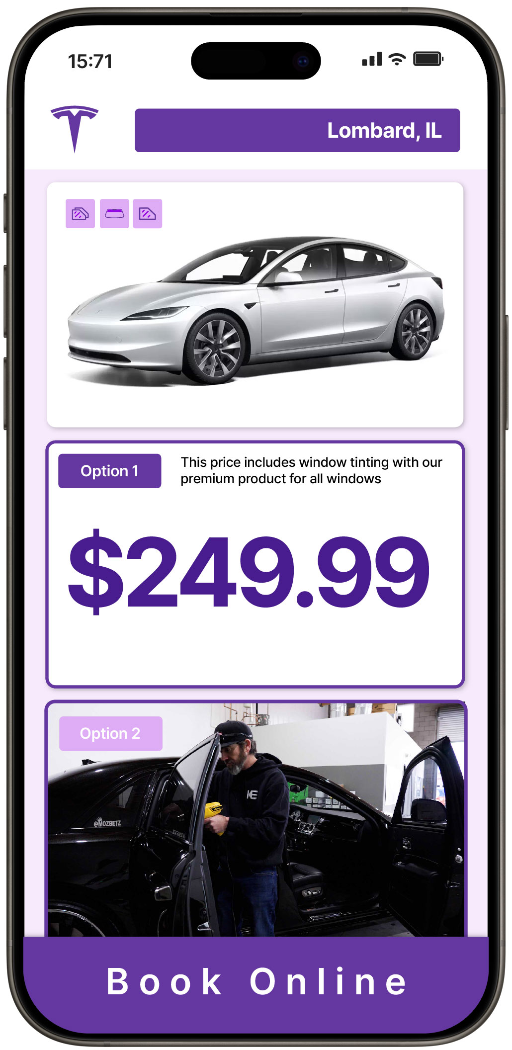 View Affordable Tesla Window Tinting Rates in Lombard, Illinois