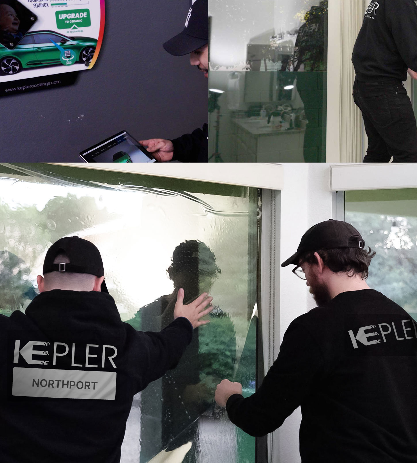 Expert Technician Applying Advanced Window Tint to Home in Northport