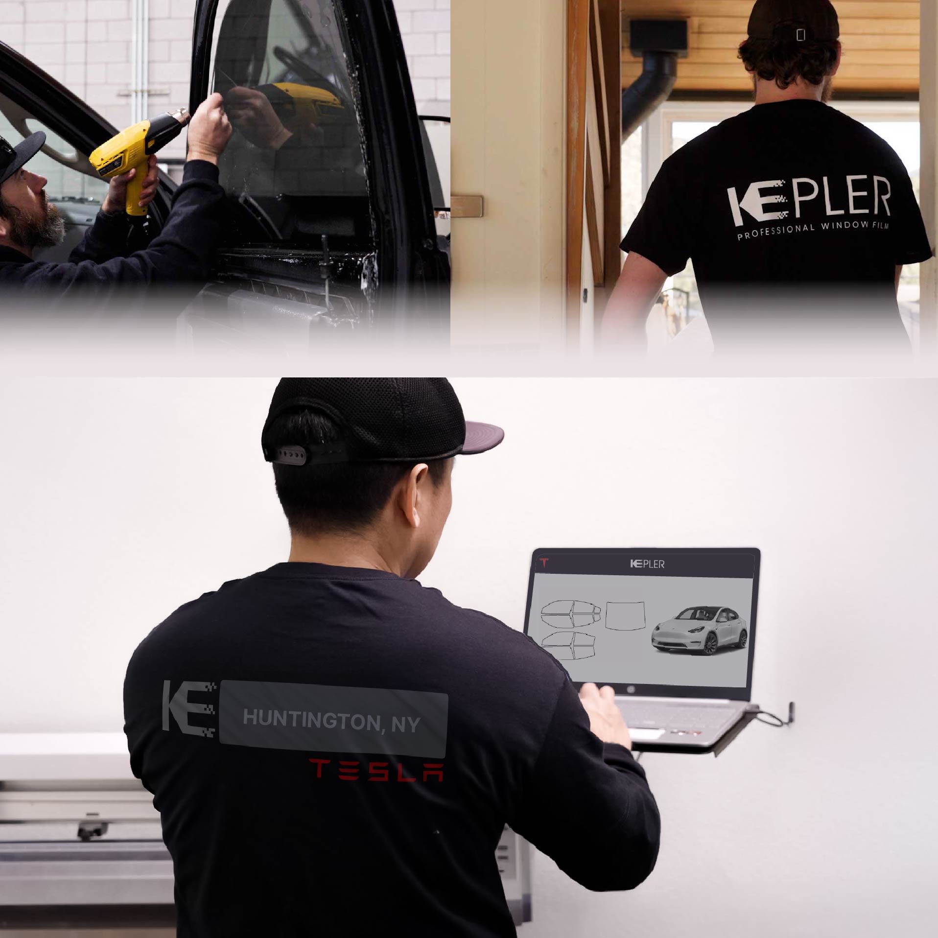 Kepler Technician Fitting High-tech Window Tint to Tesla in Huntington